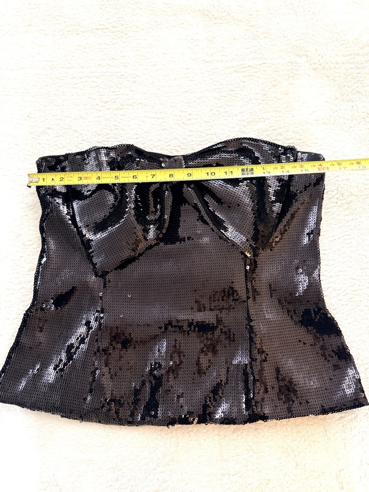 White House Black Market Sequin Corset Top Bow Strap Black NWOT Size 6
