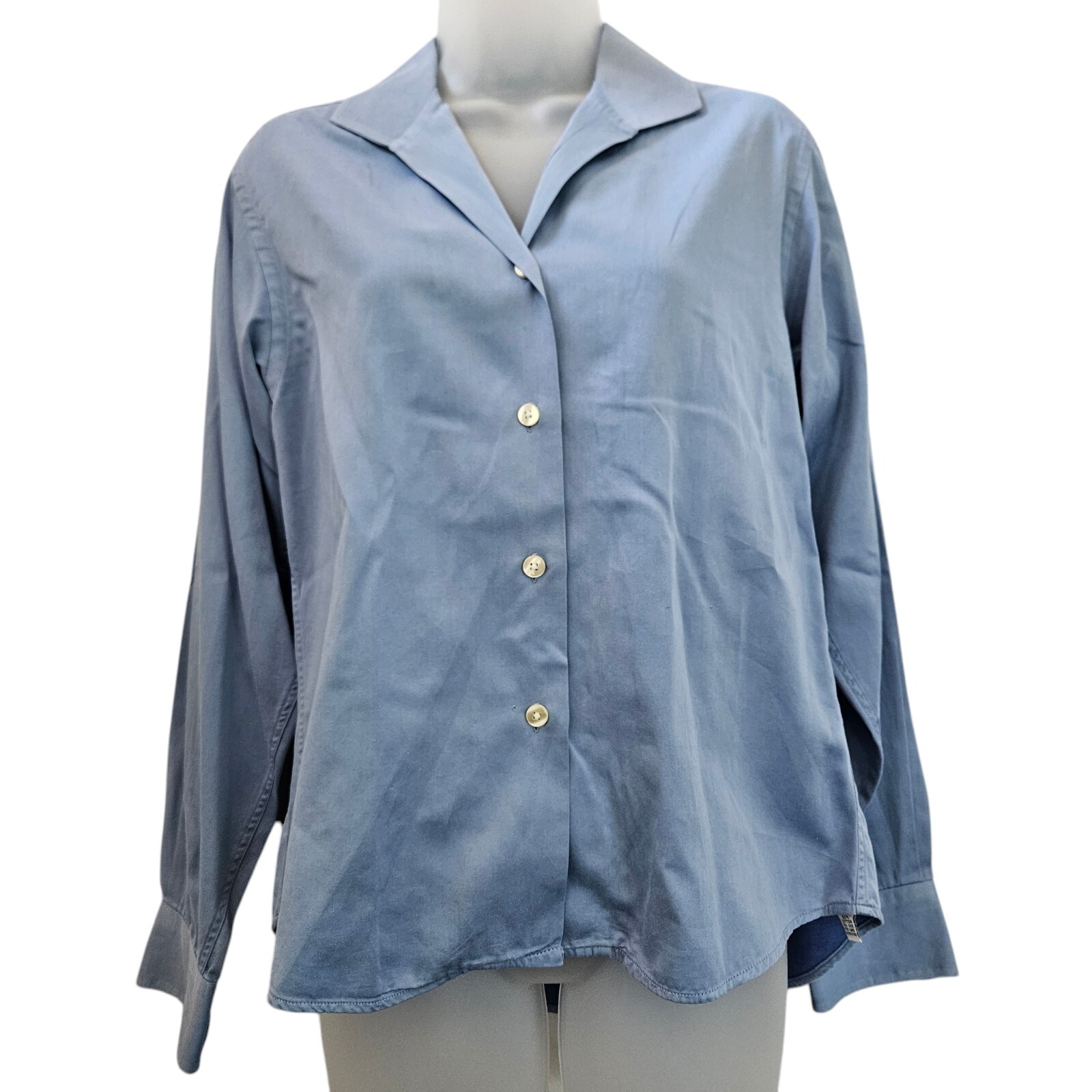 Burberrys London Top Women 8 Blue Button Up Long Sleeve Cotton Preppy Minimalist