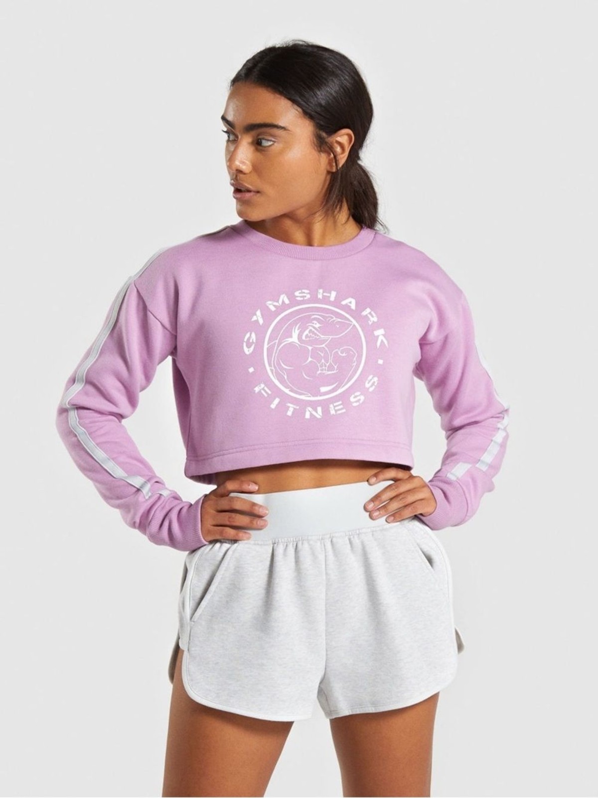 Gymshark Legacy Fitness Cropped Pullover Sweatshirt Light Purple Logo Cozy M
