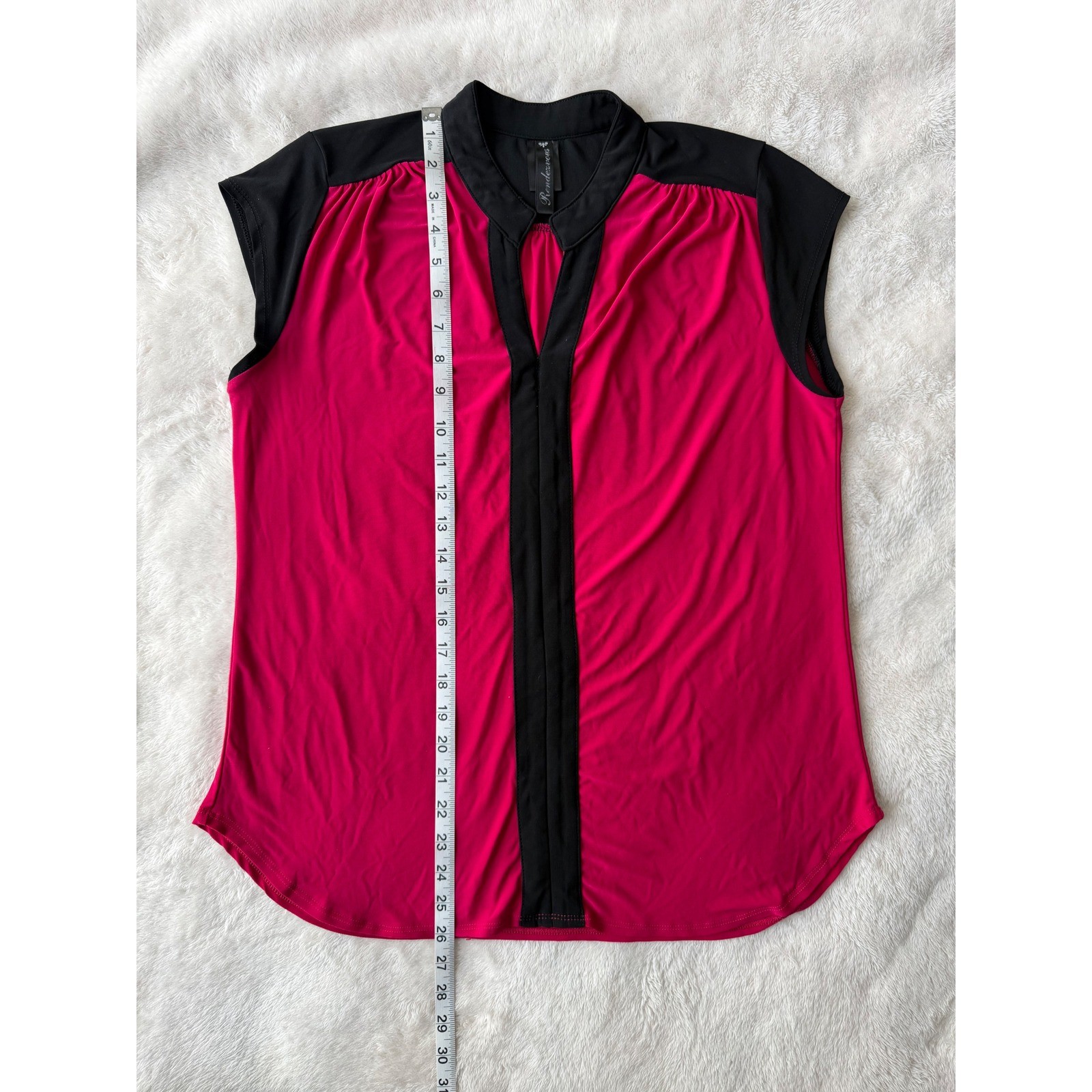 Rendezvous Pink Black Colorblock Sleeveless Blouse Mandarin Collar Top Womens