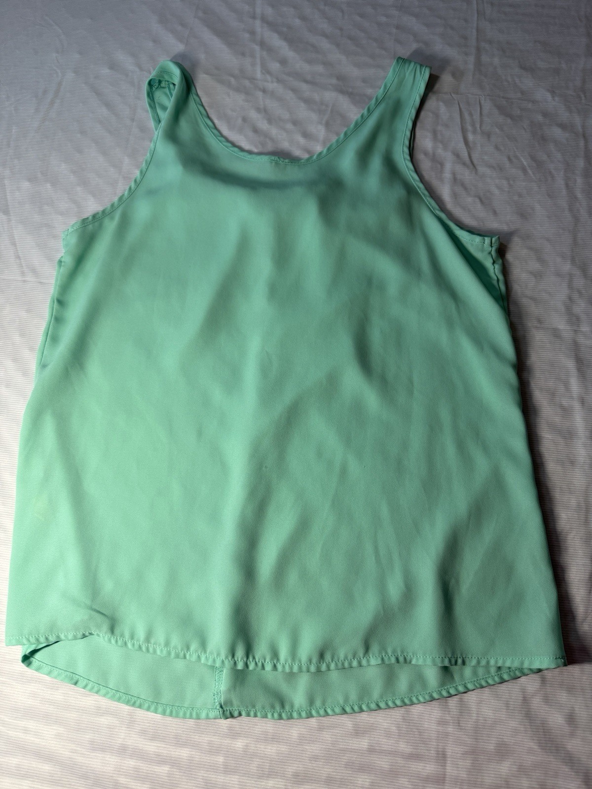 Aquamarine Solid Scoop Neck Wide Strap Bow Pleated Pullover Tank Top Womens S