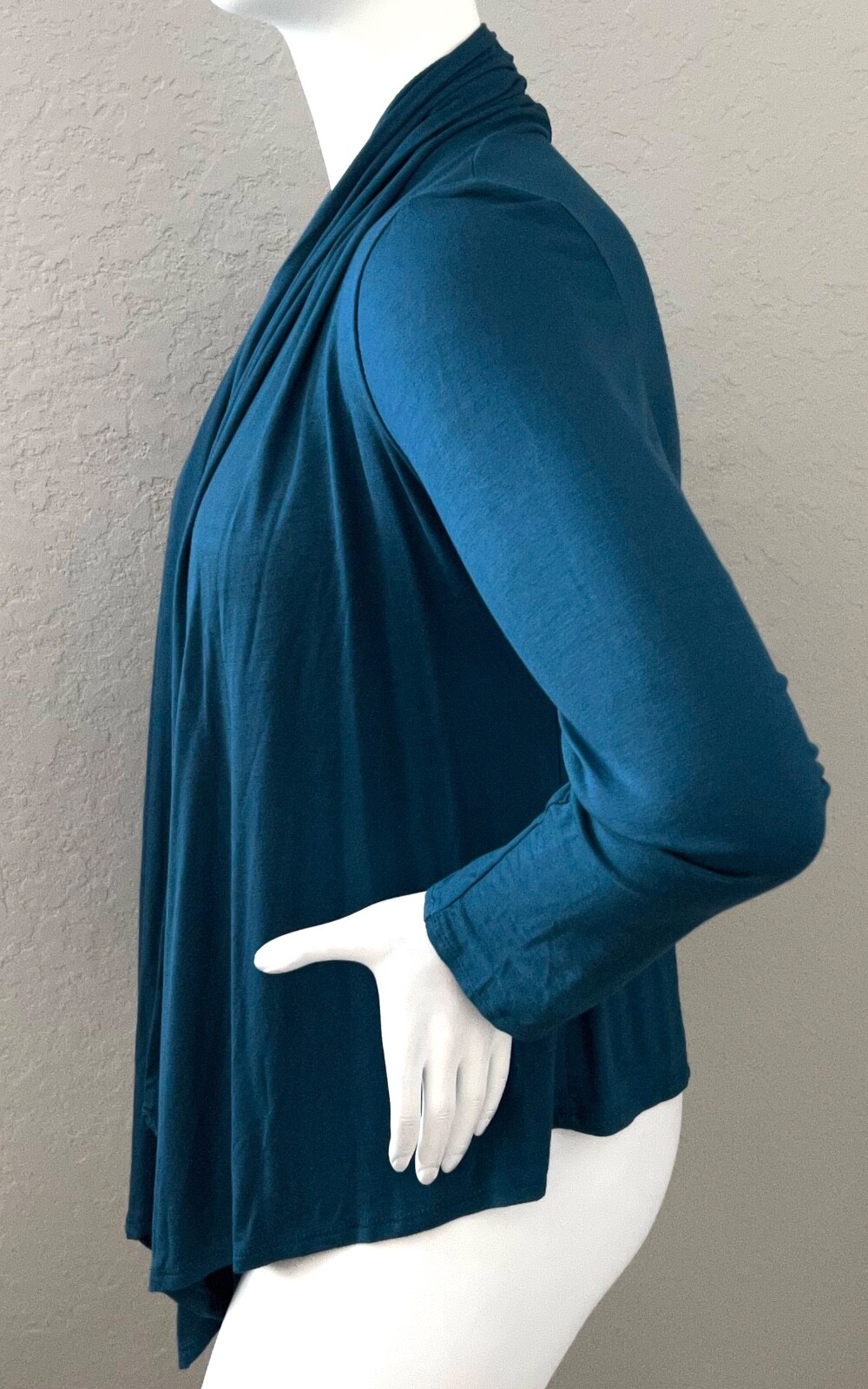 Moa Collection Cascading Open Front Drape Neck Cardigan Teal Plus 1XL 2XL 3XL