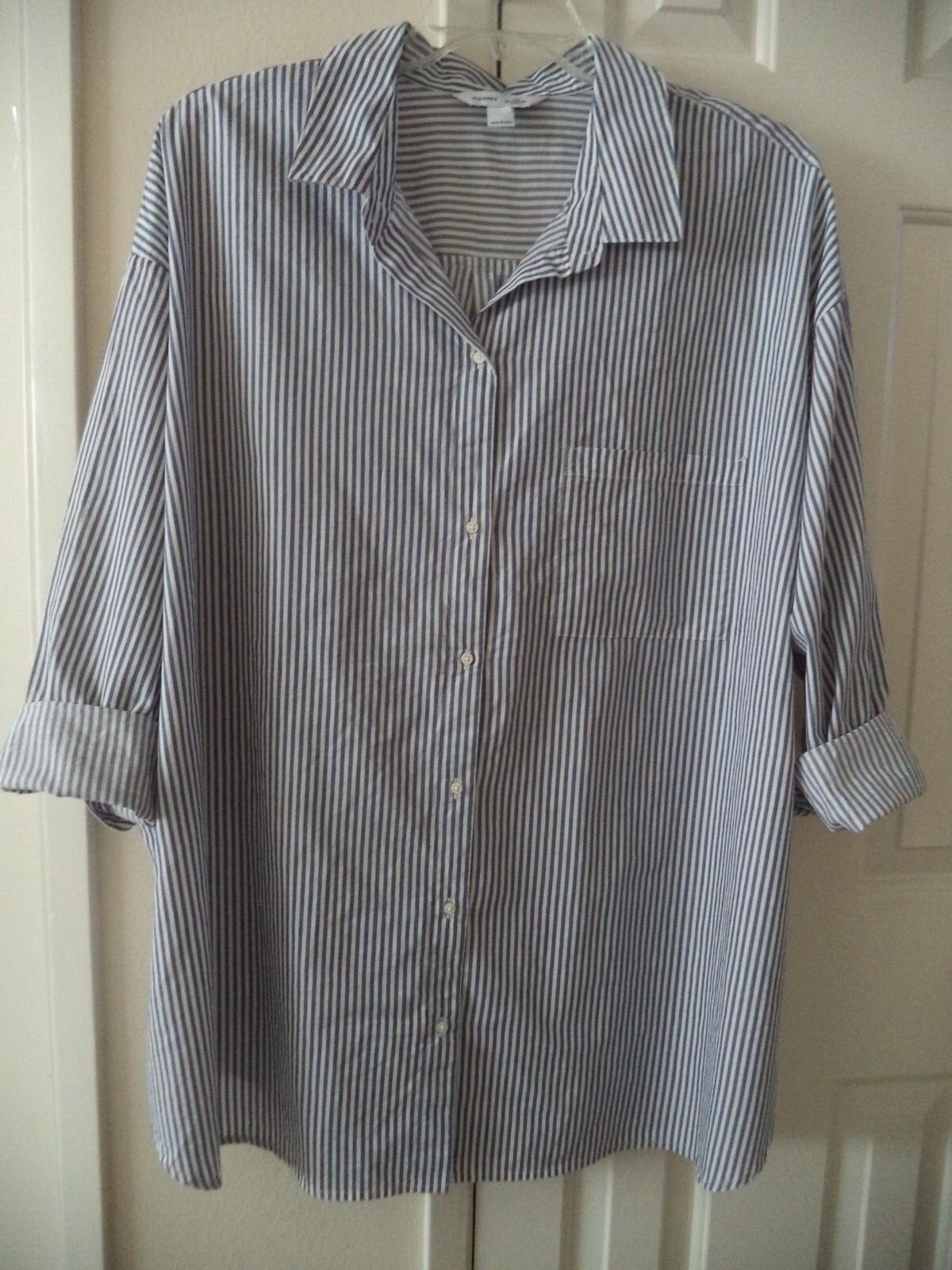 OldNavy Dk Chambray Blue Stripe Classic Relax Buttondwn Shirt 4XL 5X 28 30 32 4X