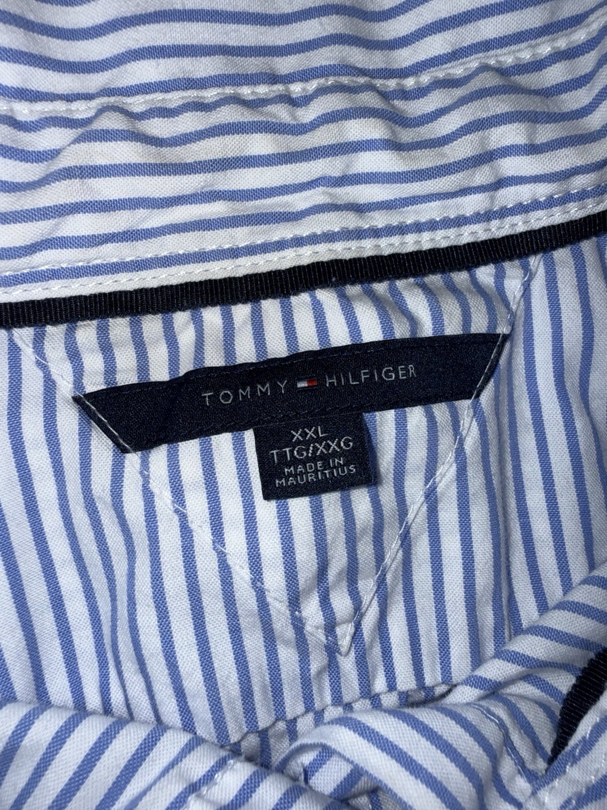 Tommy Hilfiger Women’s XXL Blue White Striped Short Sleeve Button-Up Cotton
