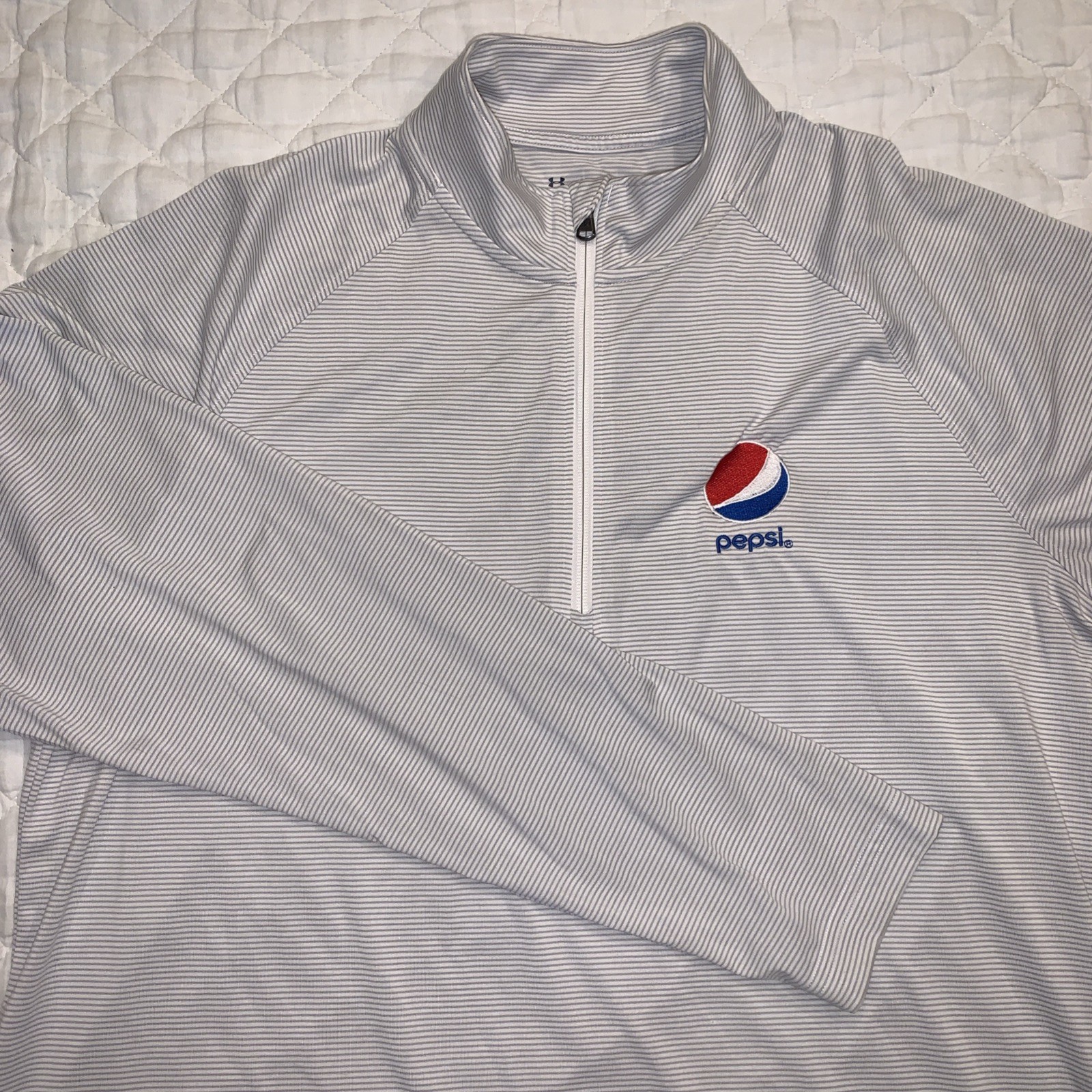 Under Armour Pepsi Logo 1/4 Zip Work Performance Long Sleeve XL Grey Stripe