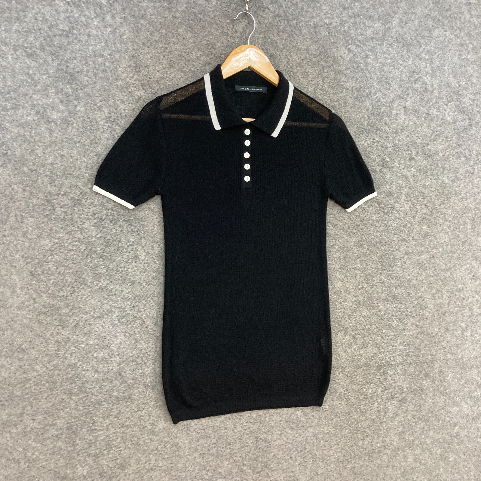 Made in Korea Womens Shirt Top Size S Small Black Knit Polo Short Sleeve 51825