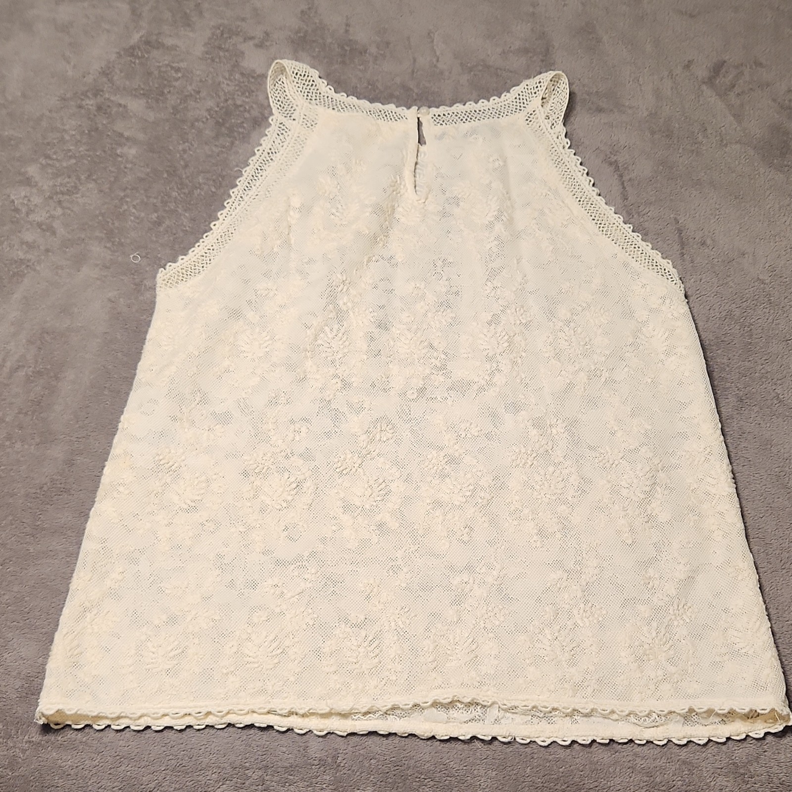 Athe Vanessa Bruno Lace Top White Cotton Blouse Sheer Boho Tank Embroidered 40