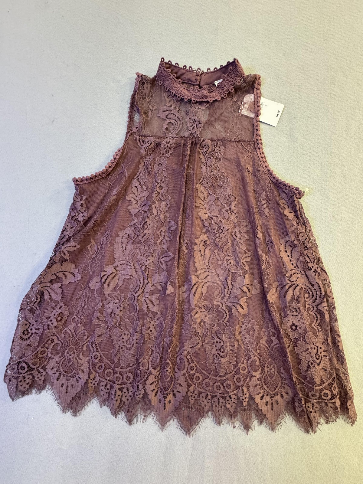 Coco + Jaimeson Tank Top Womens Small Purple Lace Mock Neck Sheer Tunic Top