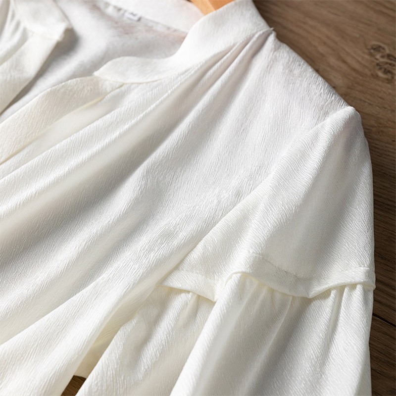 93% Silk 7% Spandex 20 momme White Long Sleeve Women Shirt Top Blouse MM4140