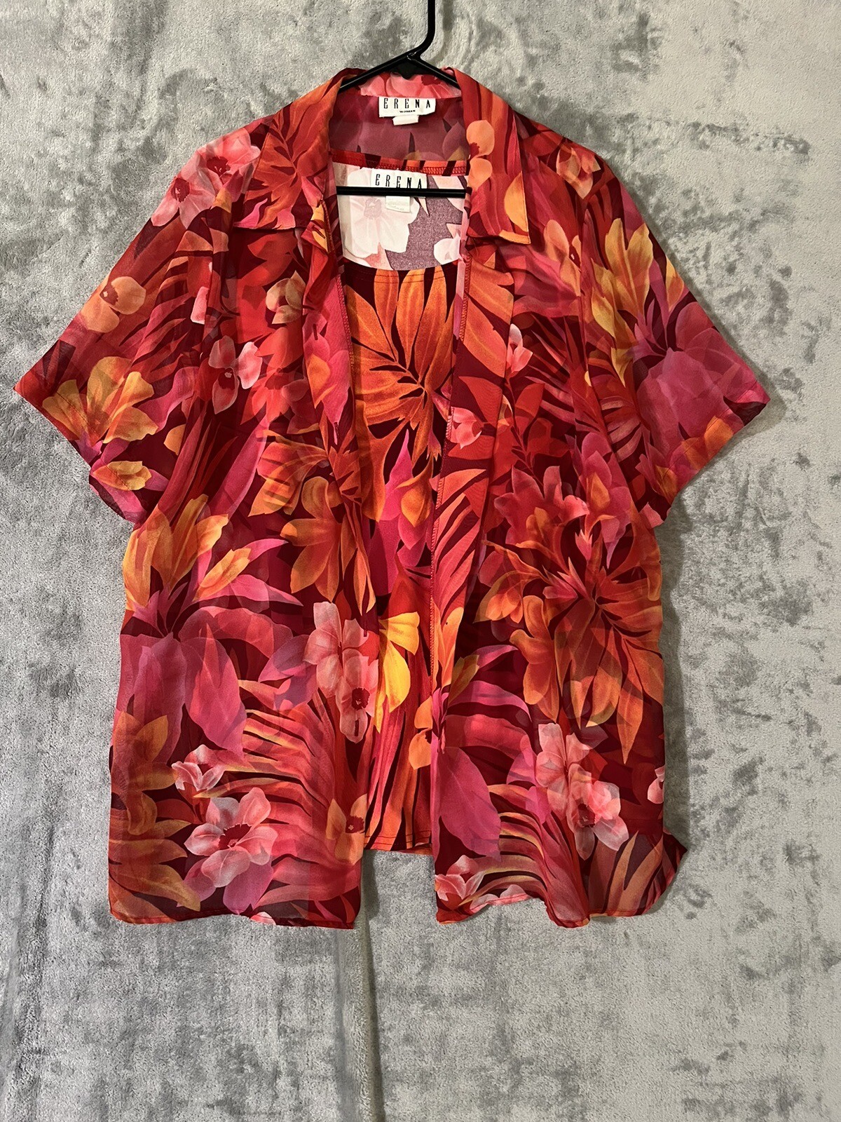 Erena 2 Piece Blouse Set With Tank Top Womens Colorful Floral Size 1X