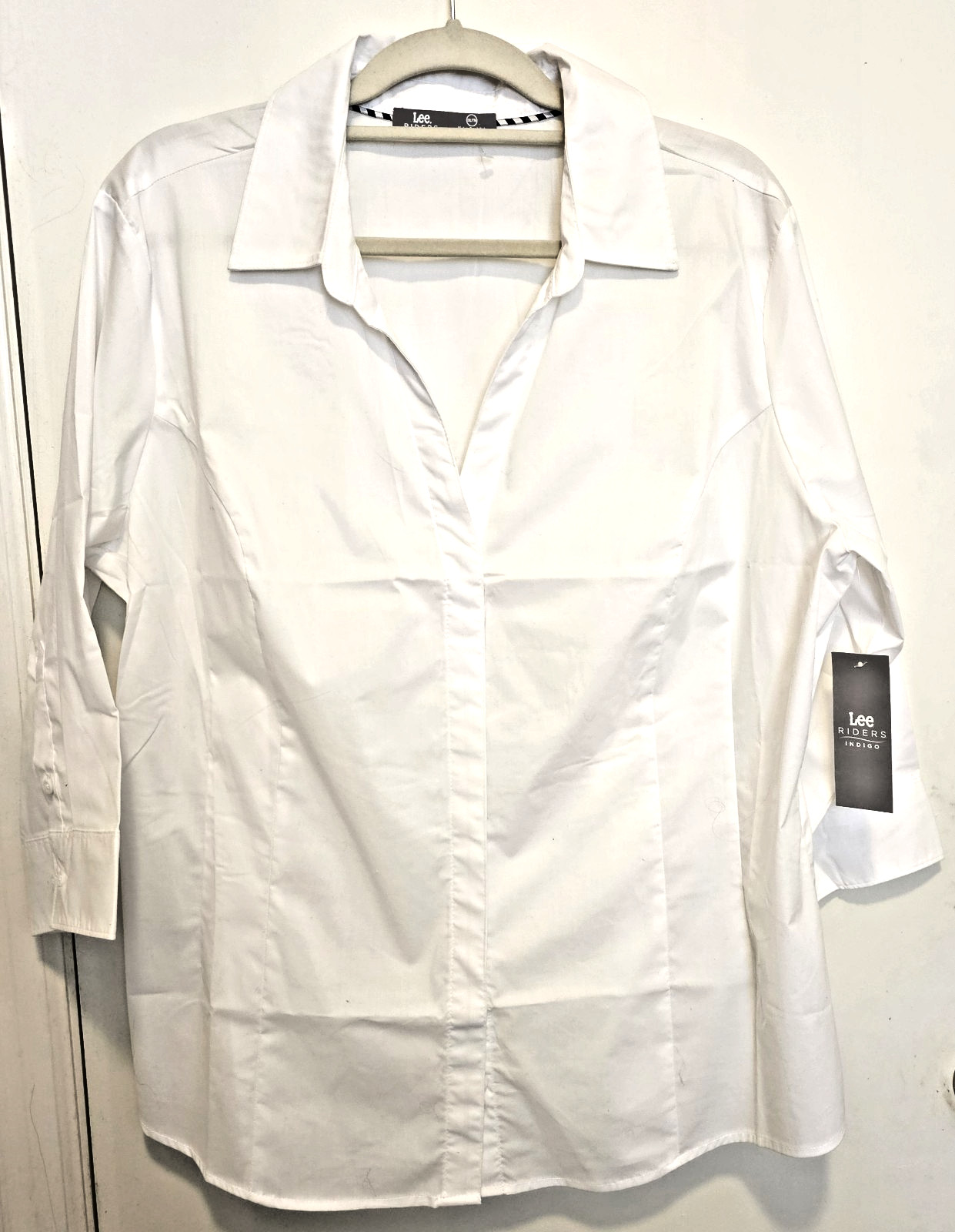 Riders by Lee Indigo Women’s Easy Care ¾ Sleeve Woven Shirt White Size XXL