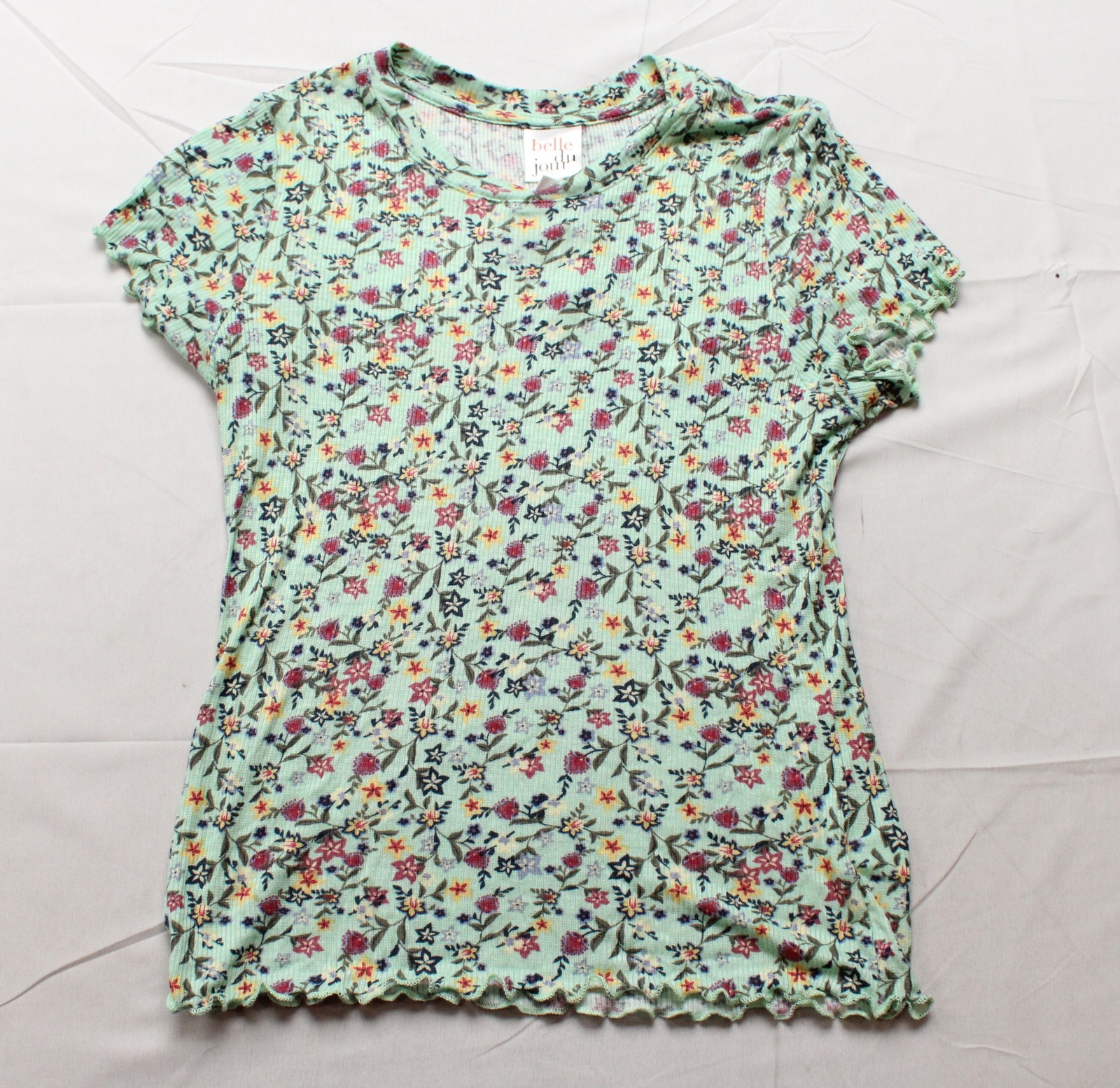 Belle du Jour Juniors’ Short Sleeve Tiny Floral T-Shirt DD7 Mist Green Small NWT