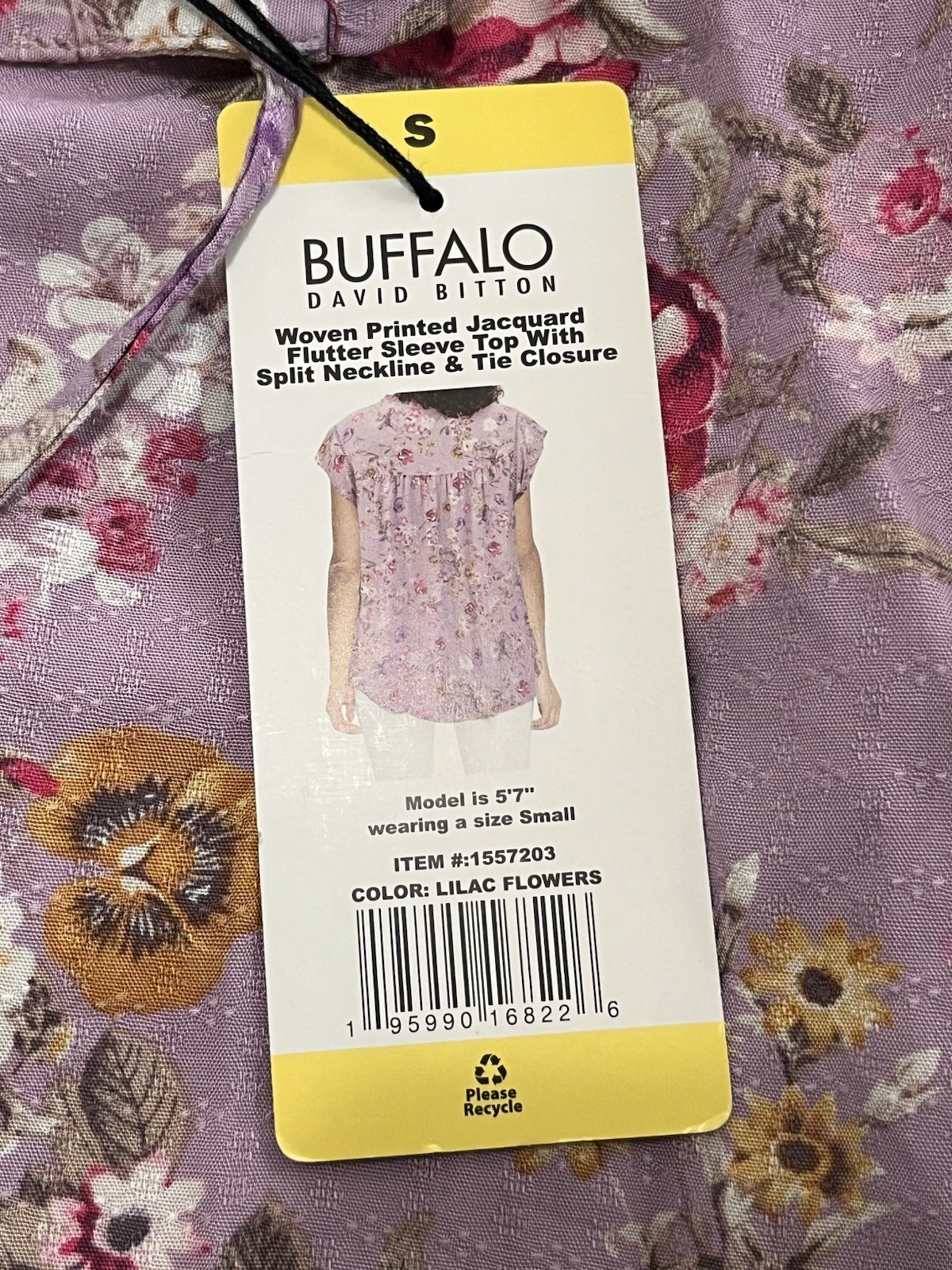 Buffalo David Bitton Flutter Sleeve Jacquard Floral Blouse, NWT Purple, S