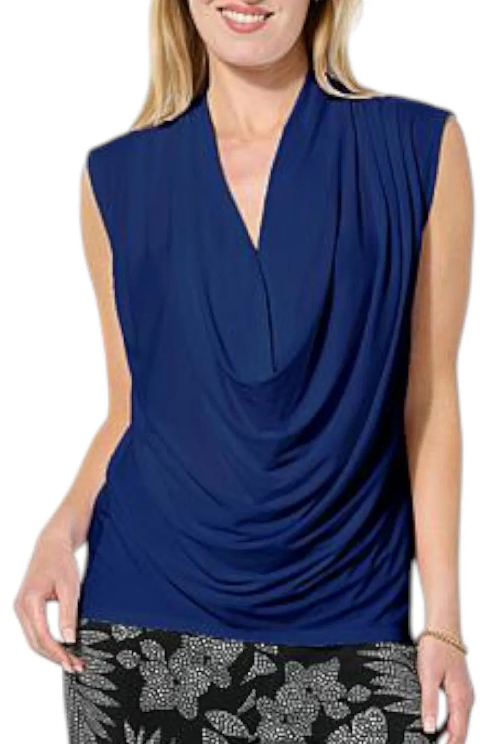 Nina Leonard Women’s Drape Neck Top Navy