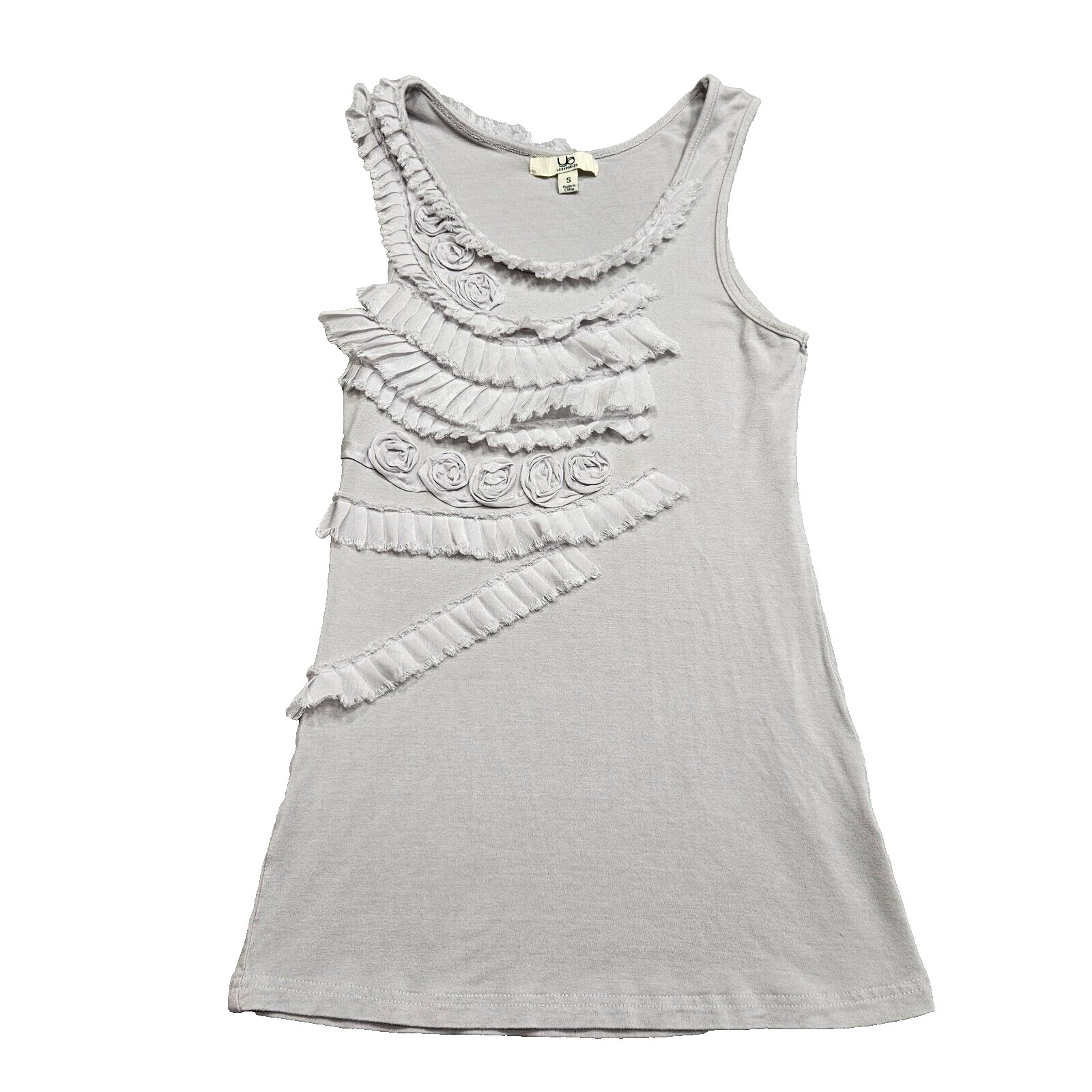 Ya Los Angeles Cami Blouse Tank Top Womens Small Gray Jersey 3D Flower Ruffles