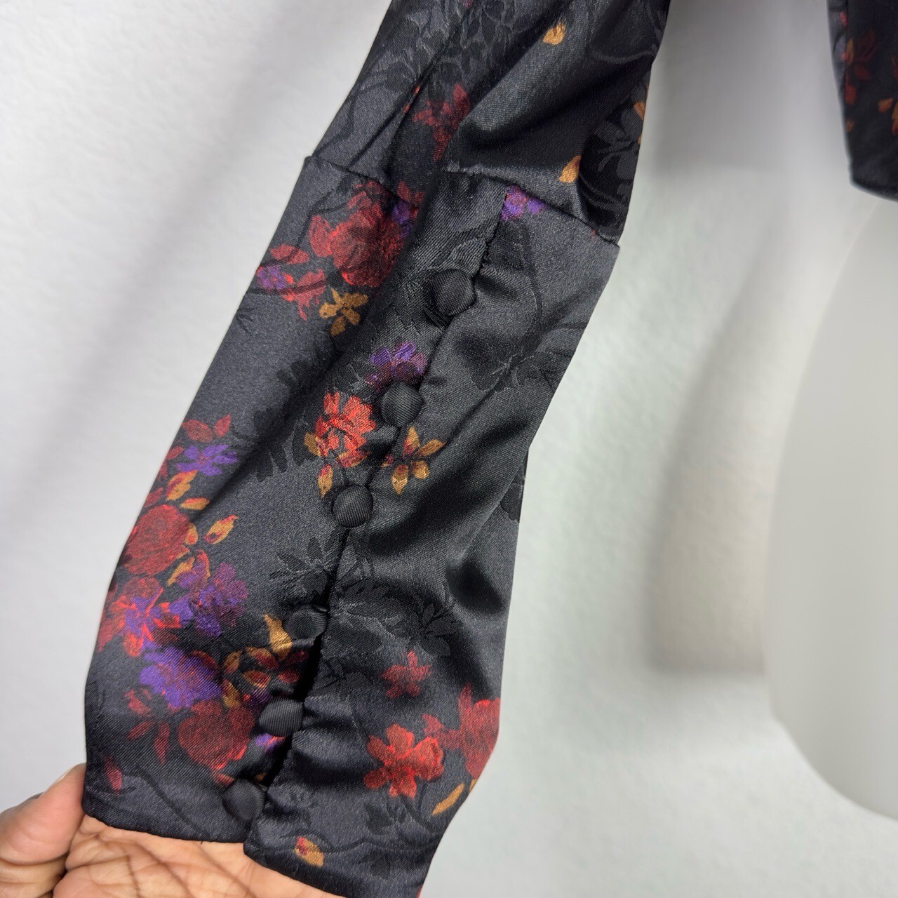 Zara Shirt Womens M Colorful Floral Puff Sleeve Asian Dark Romantic Whimsigoth