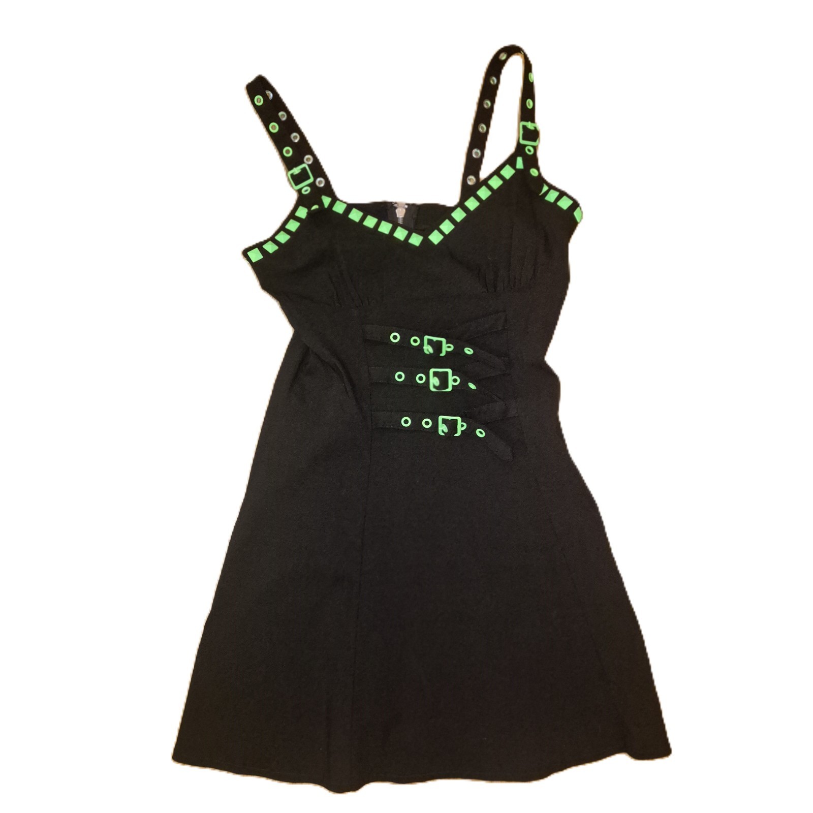Dolls Kill The Grave Girls Black With Neon Green Dress UK Size Medium M BNWT