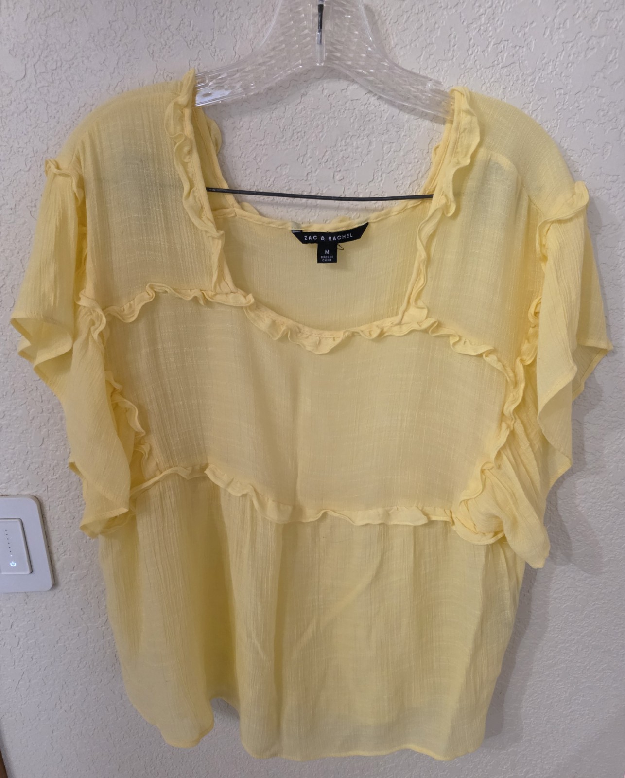 Zac & Rachel Flutter Short Sleeve Ruffled Peasant Boho Blouse Size:M 19″PTP 25″L