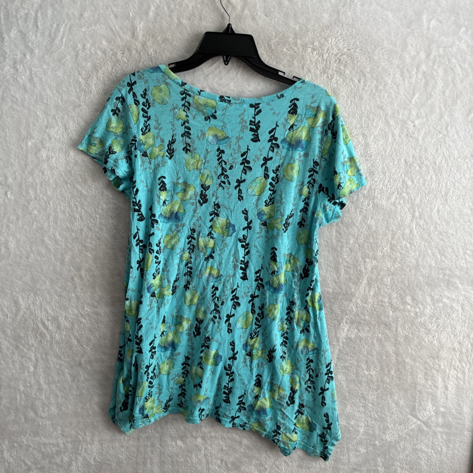 Fresh Produce Womans Blouse Top Blue Geometric Medium Cotton Short Sleeve