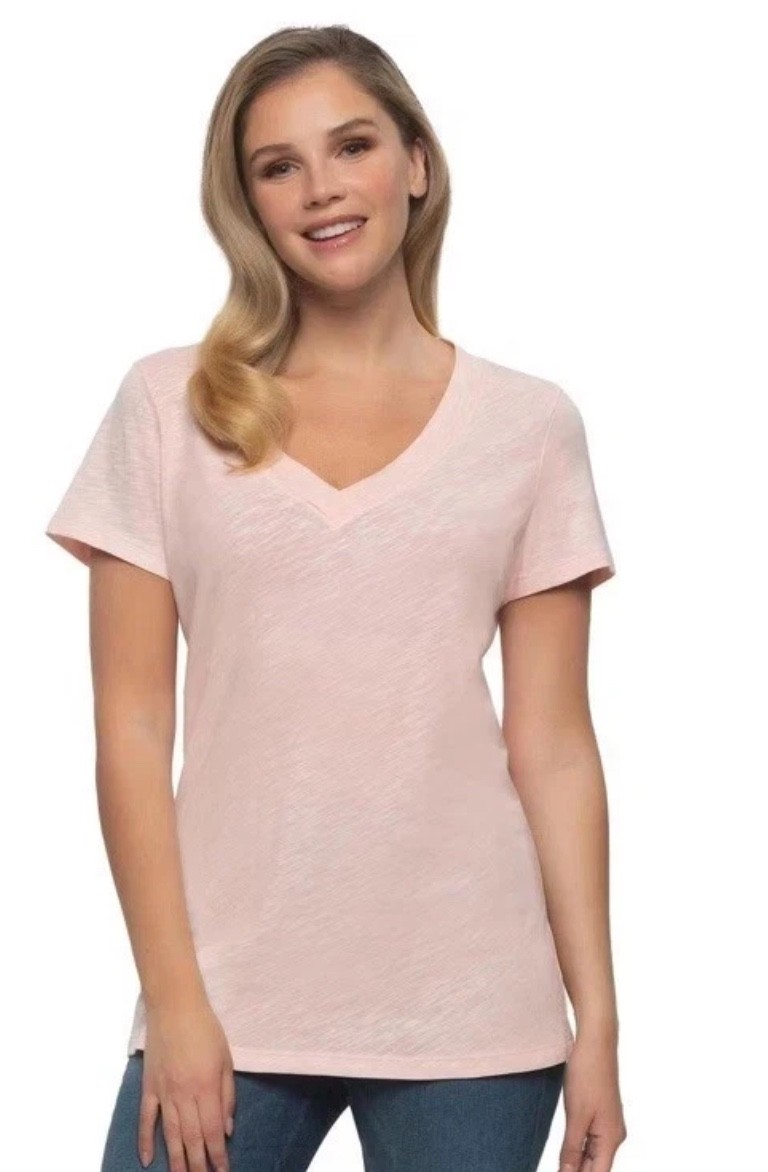 Felina V-Neck Short Sleeve T- Shirt Pink