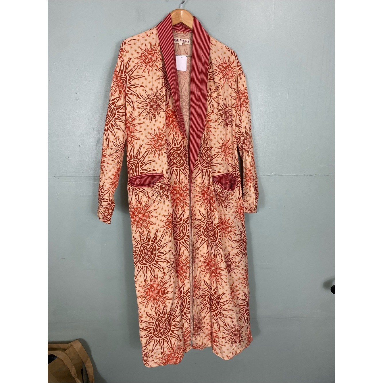 Free People Wild Nights Duster Celestial Sun Print Beige Red Orange Medium