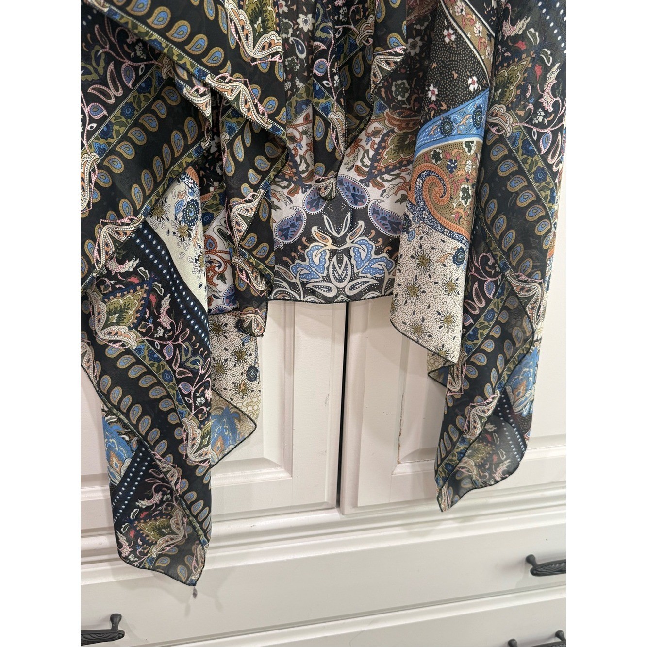 Boho Floral Patchwork Sleeveless Drape Vest – Neutral Multi Color Womens S/M