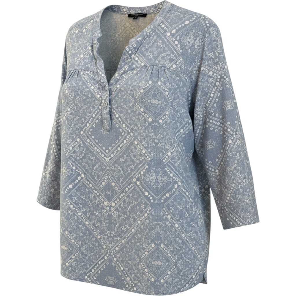 Anne Carson Blue Bandana Print Linen Blend Tunic Blouse Size 1X Western Boho
