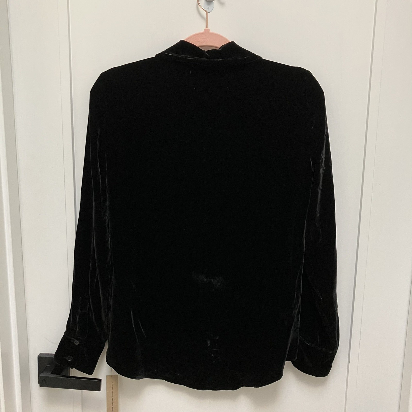 Reformation Farrah Black Velvet Button Down Top – XS