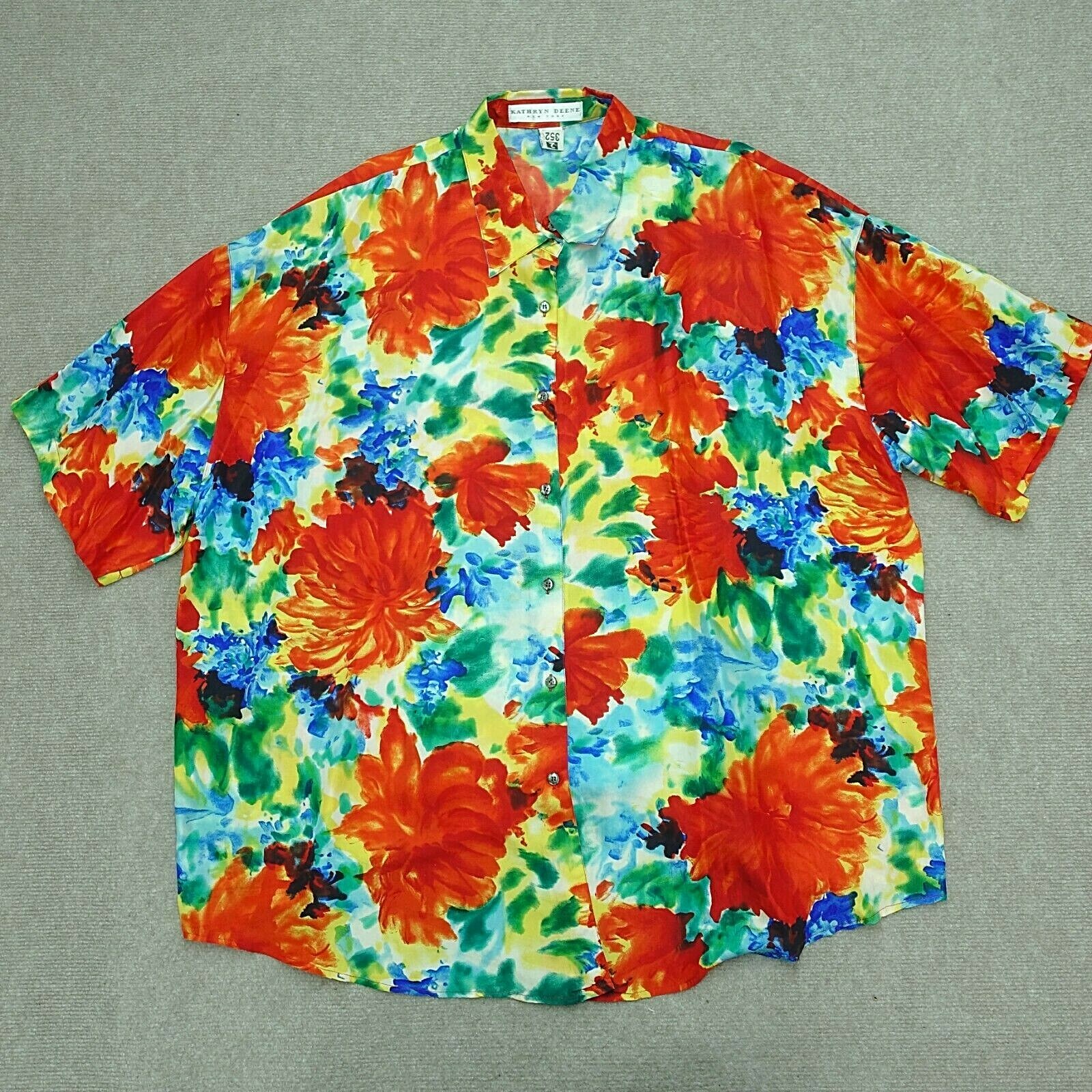 Kathryn Deene Shirt Button Down Top Women’s 26 /28 4XL Silk Red Watercolor