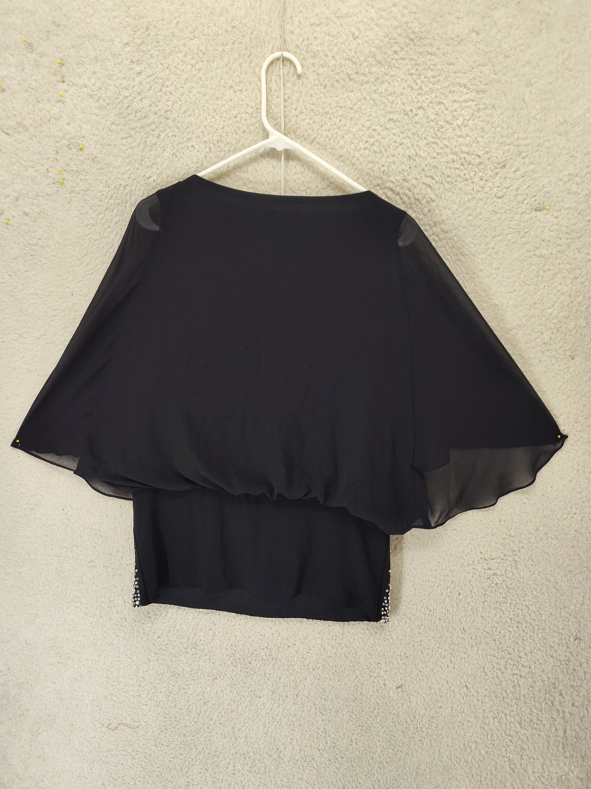 MSK Blouse Womens Medium Black Chiffon Cape Sleeve Embellished Party Top Elegant