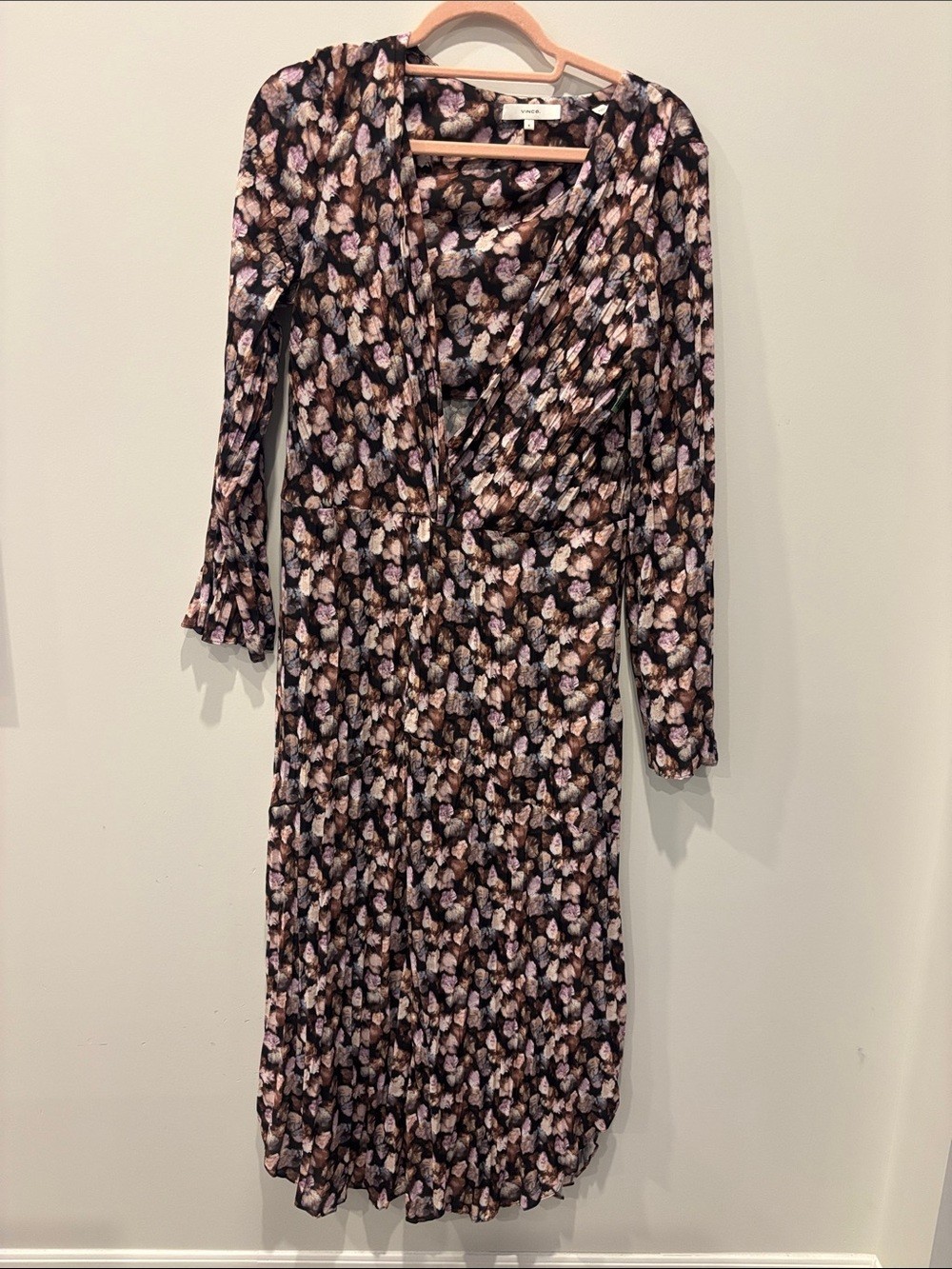 VINCE Floral Wrap Midi Dress Size 8 | Silk Blend | Quiet Luxury | Parisian 0728