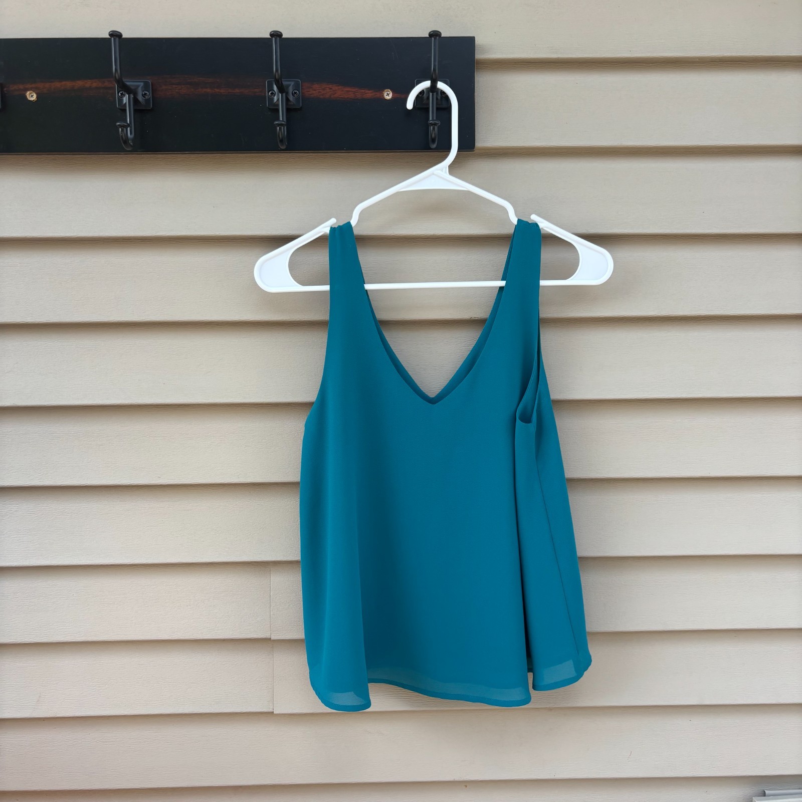 Be Cool Double V-Neck Tank Top Size S Teal Blue Flowy Chiffon Cami Blouse