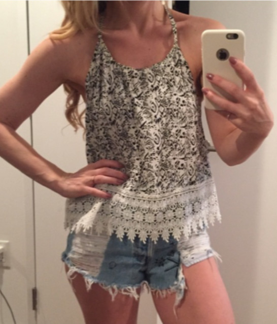 NWT LF NAANAA Black & Creme Abstract Sleeveless Halter Top Size S MSRP $96.00