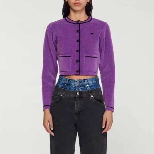 Sandro Round Neck Knit Cardigan Top Contrasting Short Cardigan coats