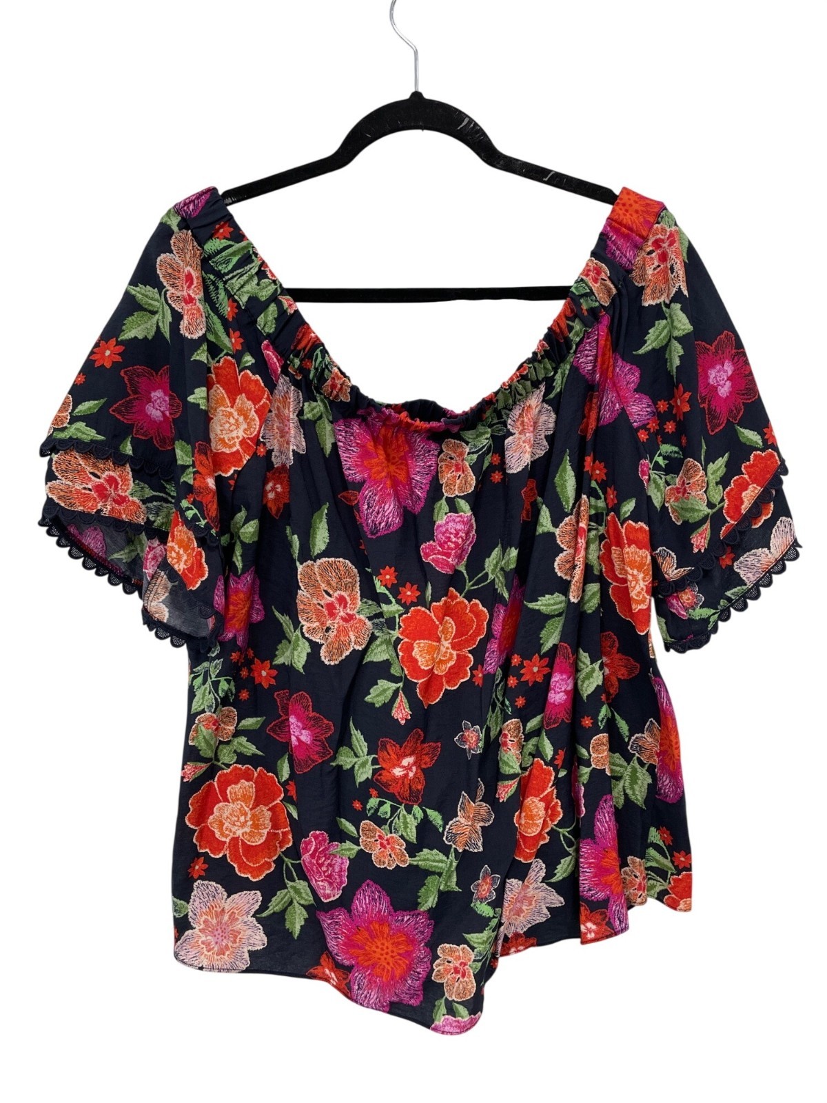 Skies Are Blue Curvy Blouse Size 1X Floral Off The Shoulder Navy Multicolor NEW
