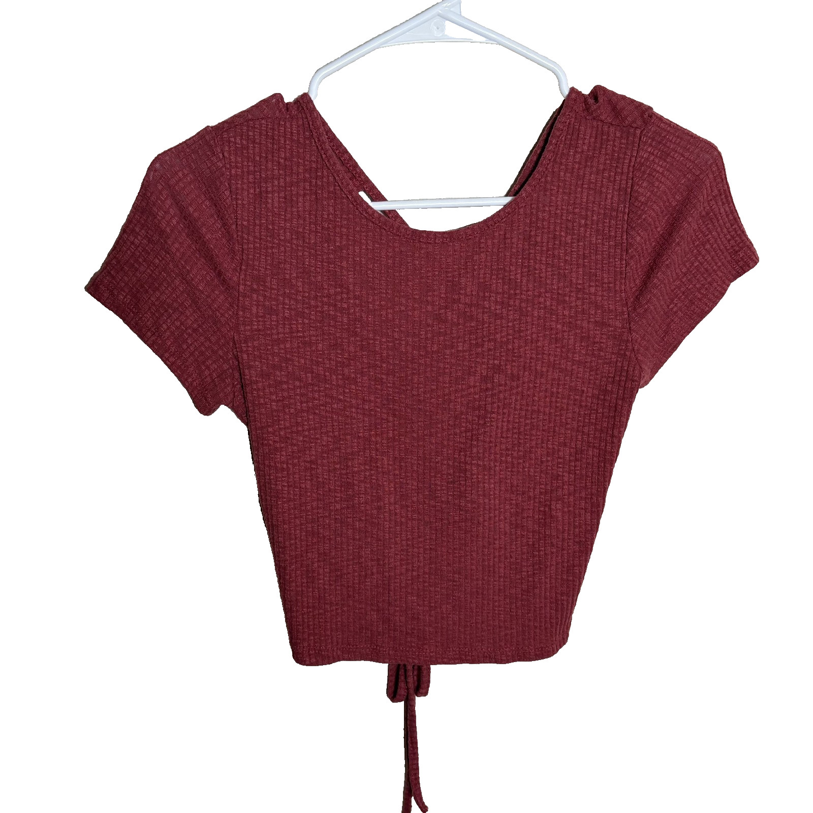 Gaze T-Shirt Women’s Small Ribbed Cropped Open Back Tie Casual Top Blouse