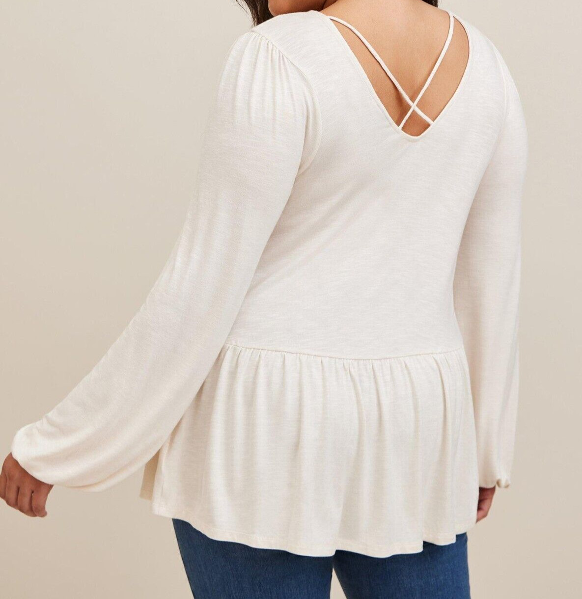 Torrid Babydoll V-Neck Embroidered Long Sleeve Top Ivory 00 M L 10 #H09013