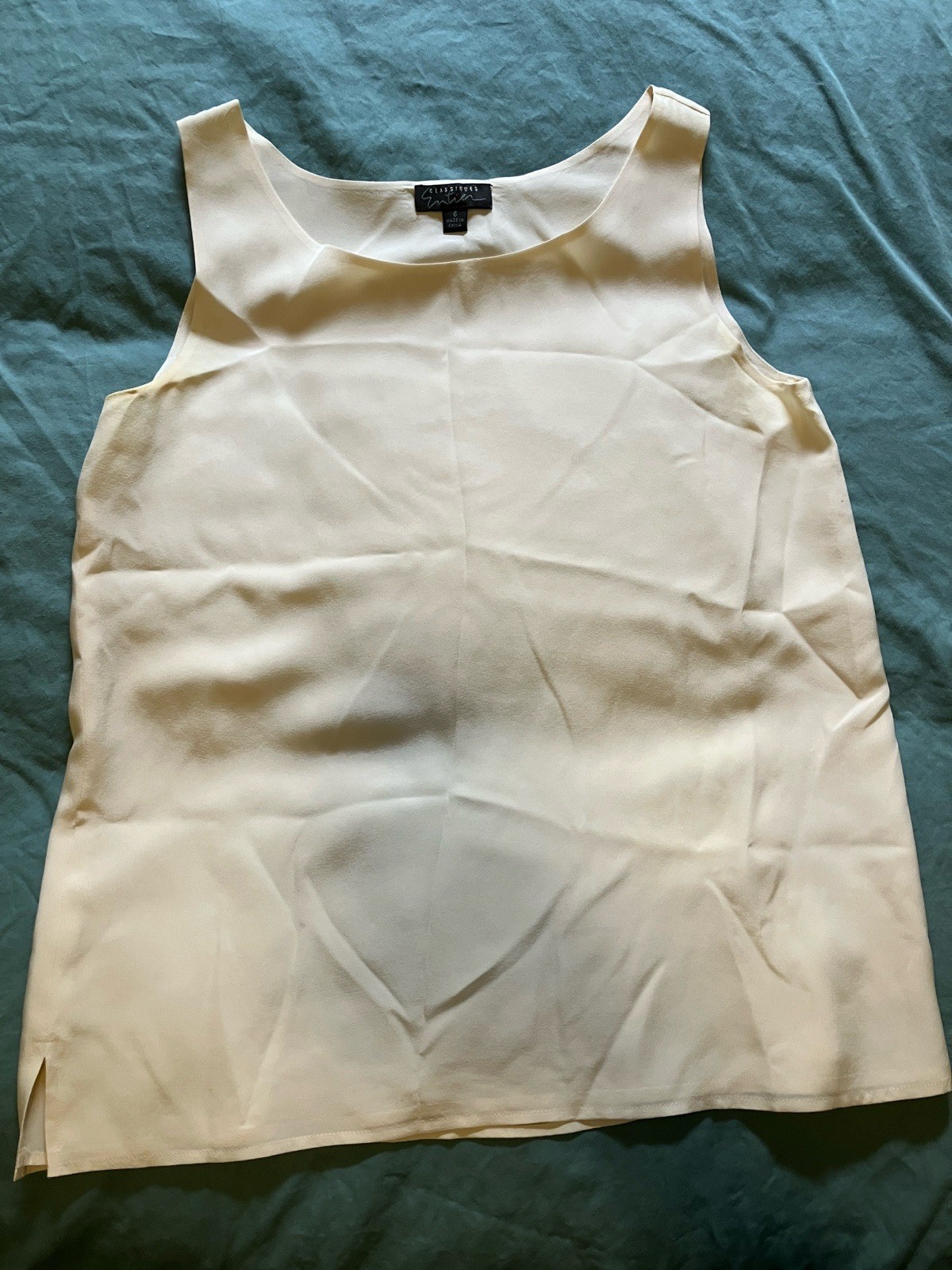 Classiques Entier Ivory 100% Silk Satin Scoop Neck Shell Blouse Sleeveless 6