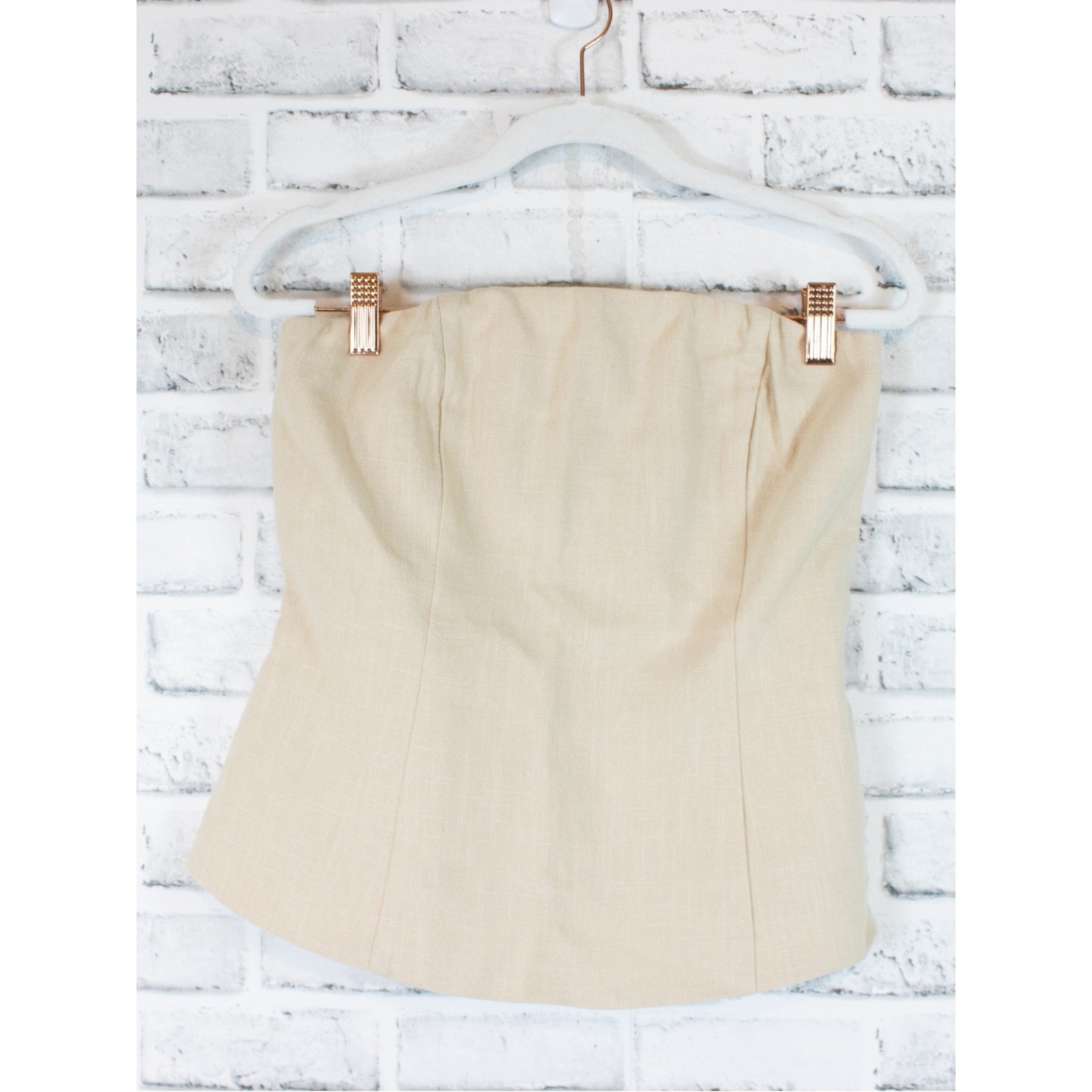Pretty Little Thing Beige Tan Brown Strapless Top Size 4 Crop Top Shirt Casual
