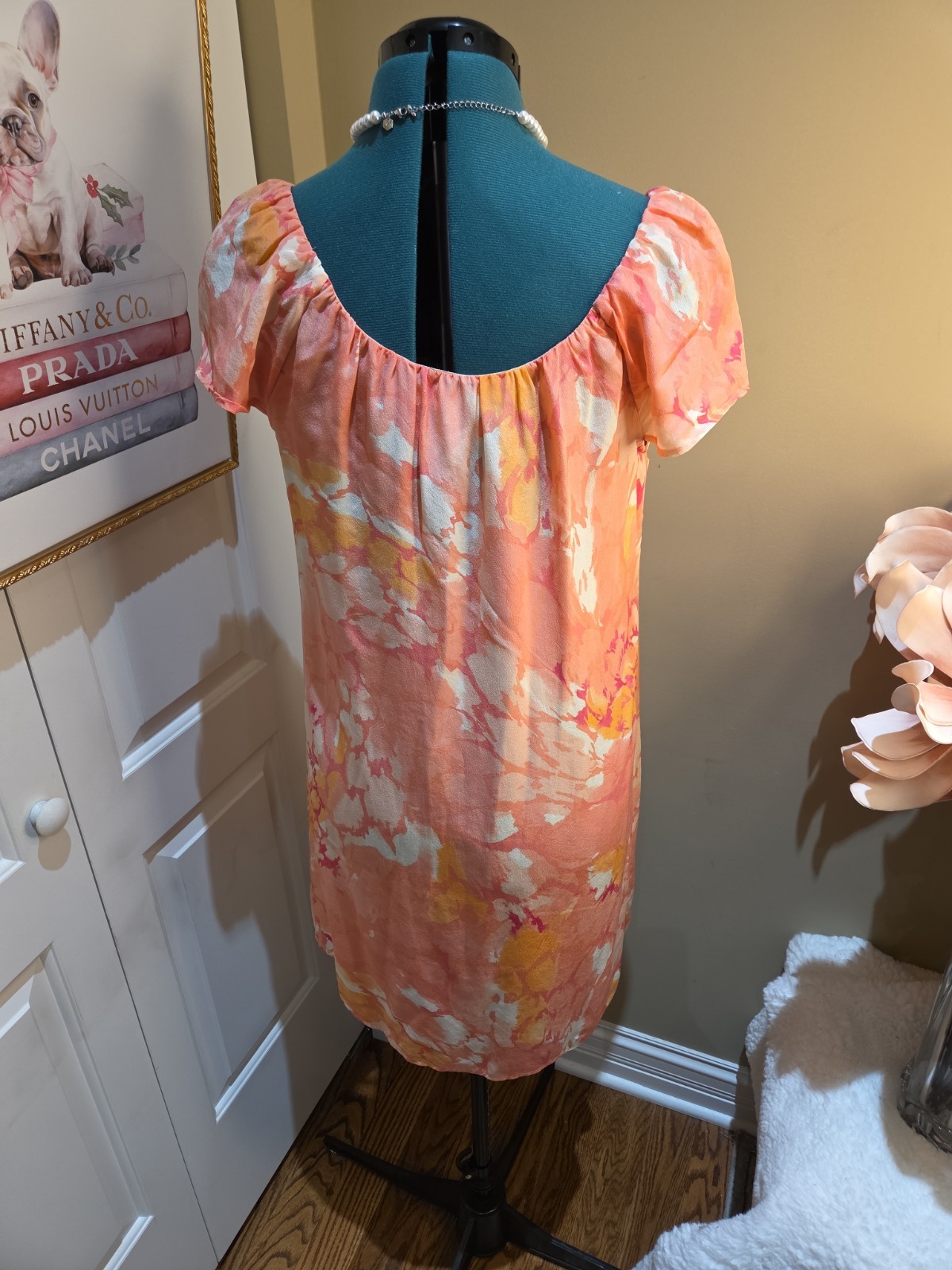 Nwot 8 Silk Dress Tori Richard Coral Pink Floral Midi Honolulu Slip On Dress