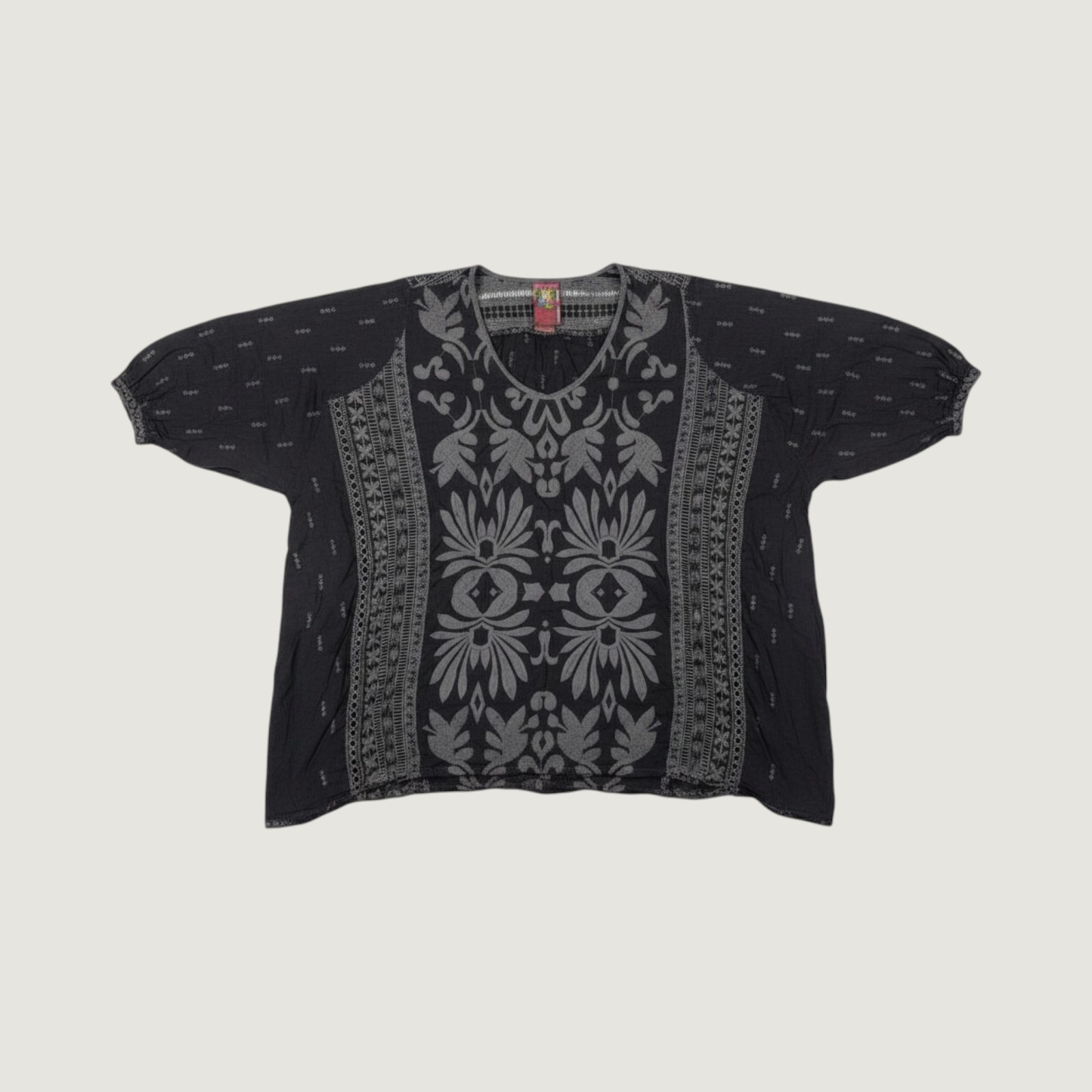 Johnny Was Embroidered Tunic Women S Black Boho Eyelet Lace Sharkbite Hem Top