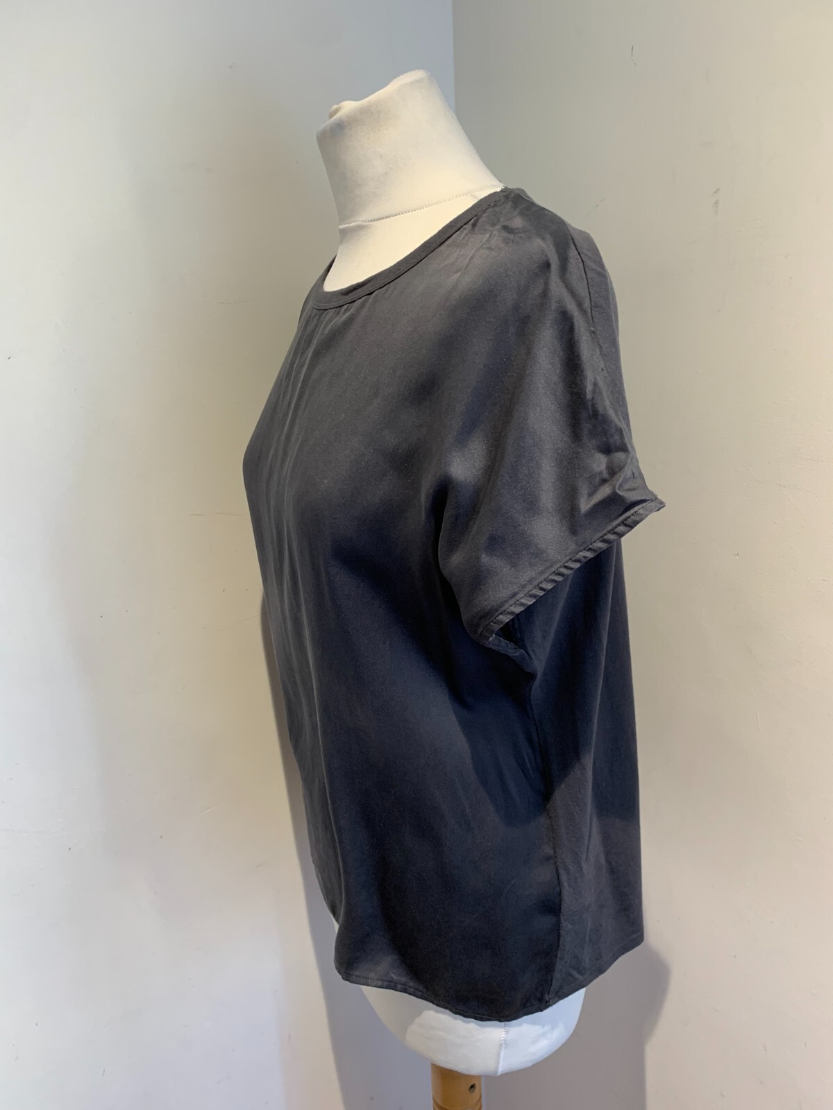 Jigsaw dark grey blouse L VGC top classic lightweight oversize boxy