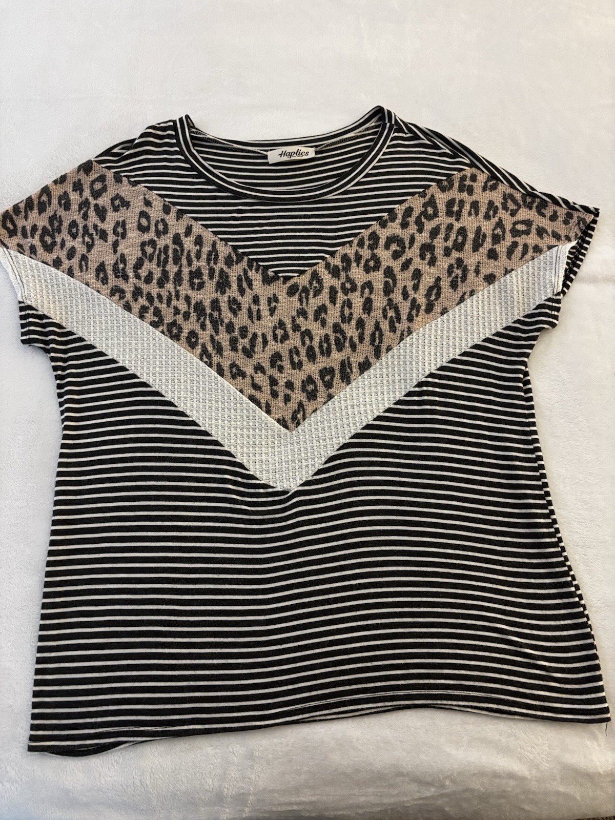 Haptics by Holly Harper Gray Stripe Leopard Color Block Top Women’s No Size