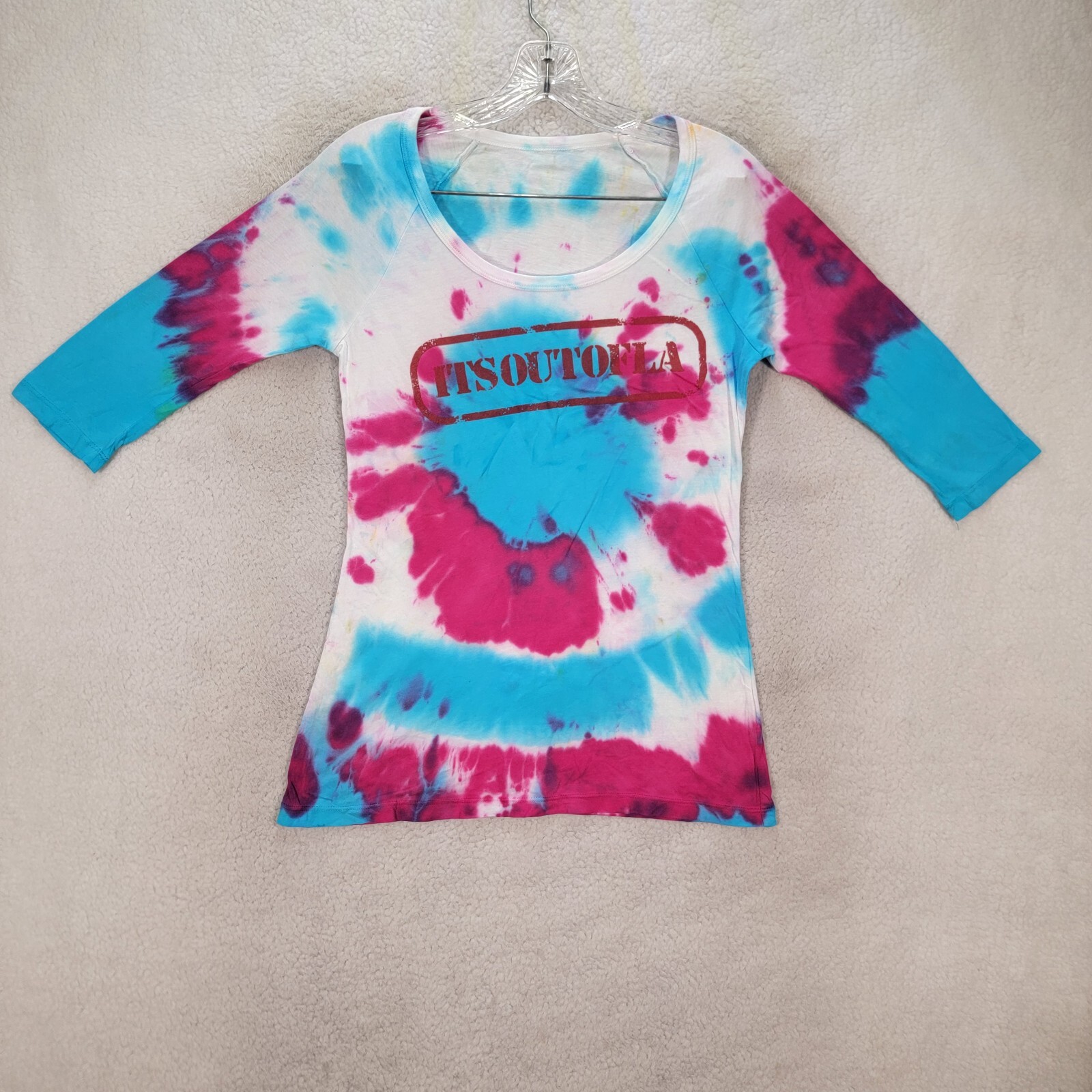Its Out of LA Magenta Tie Dye Graphic Tee Scoop Neck Extra Slim T Shirt Size M