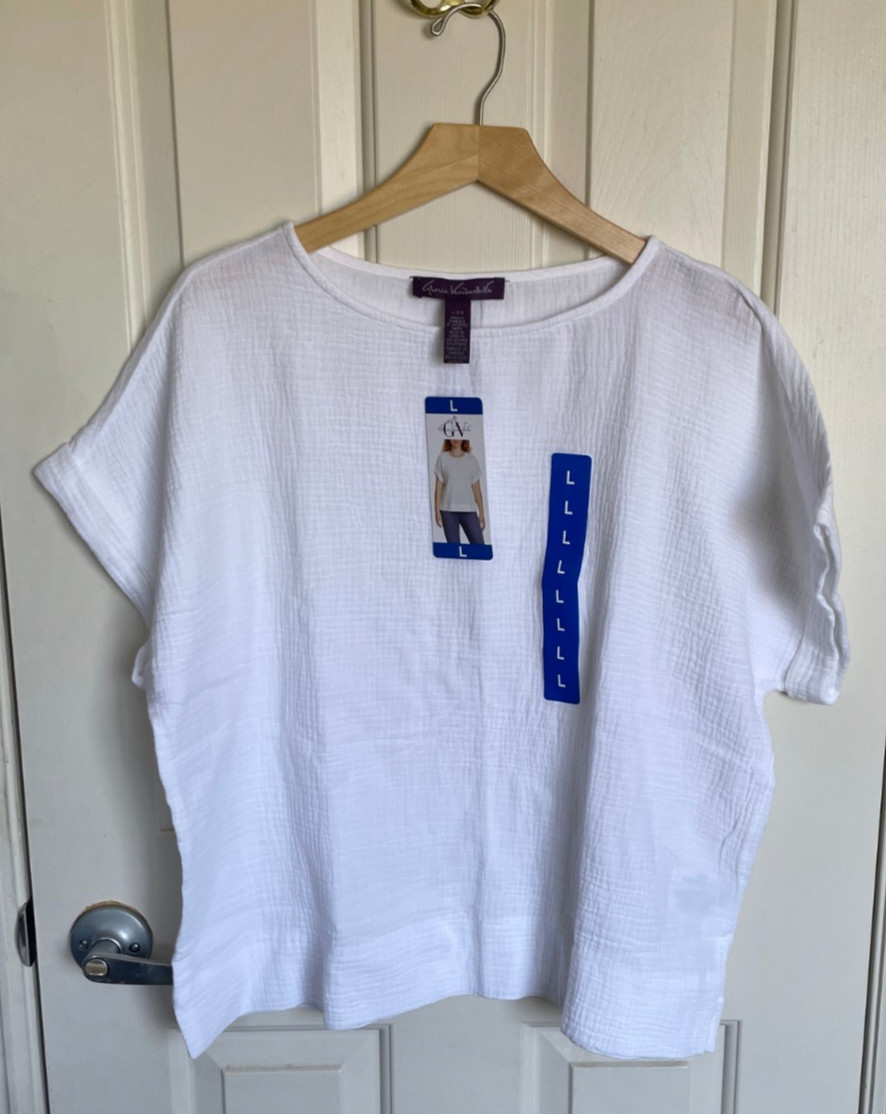 NEW Gloria Vanderbilt Women’s Short Sleeve Cotton Gauze Top White L NWT