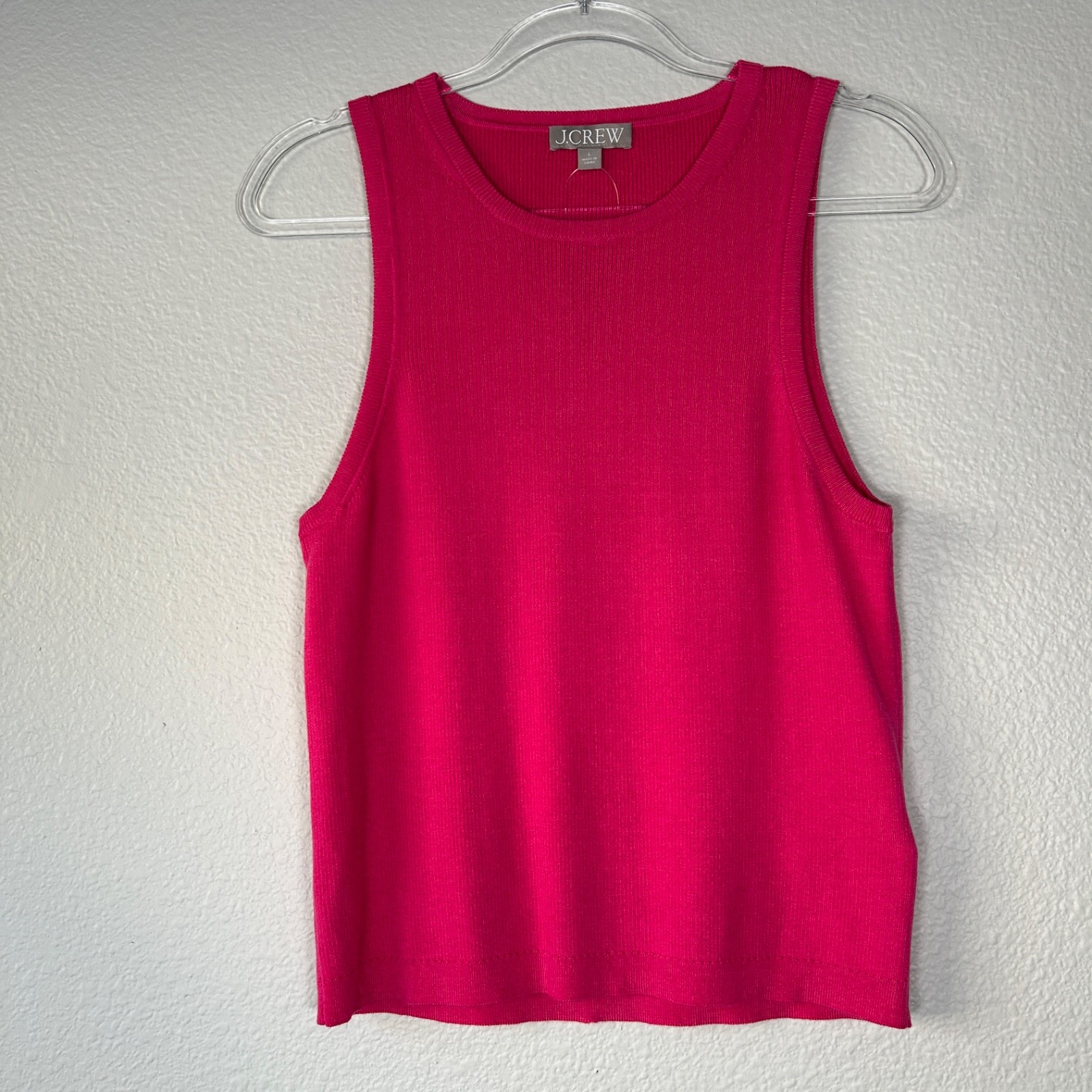 J. Crew women size L tank shell lyocell silk blend ribbed knit pink stretchy NEW