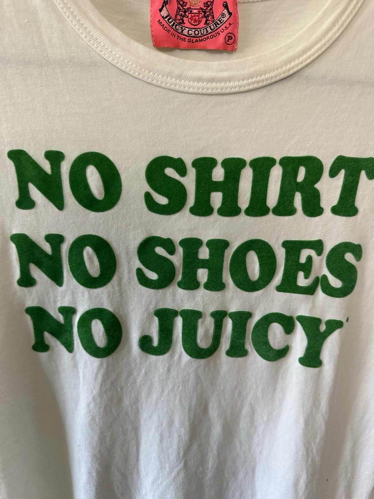 Y2K Vintage Juicy Couture Juicy T Shirt Women’s P White Green Vtg