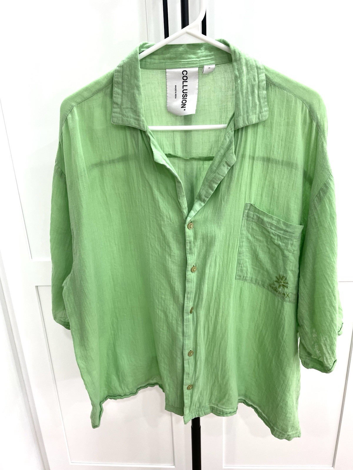 COLLUSION Unisex Lime Green Oversized Short Sleeve Shirt Drop Shoulder L
