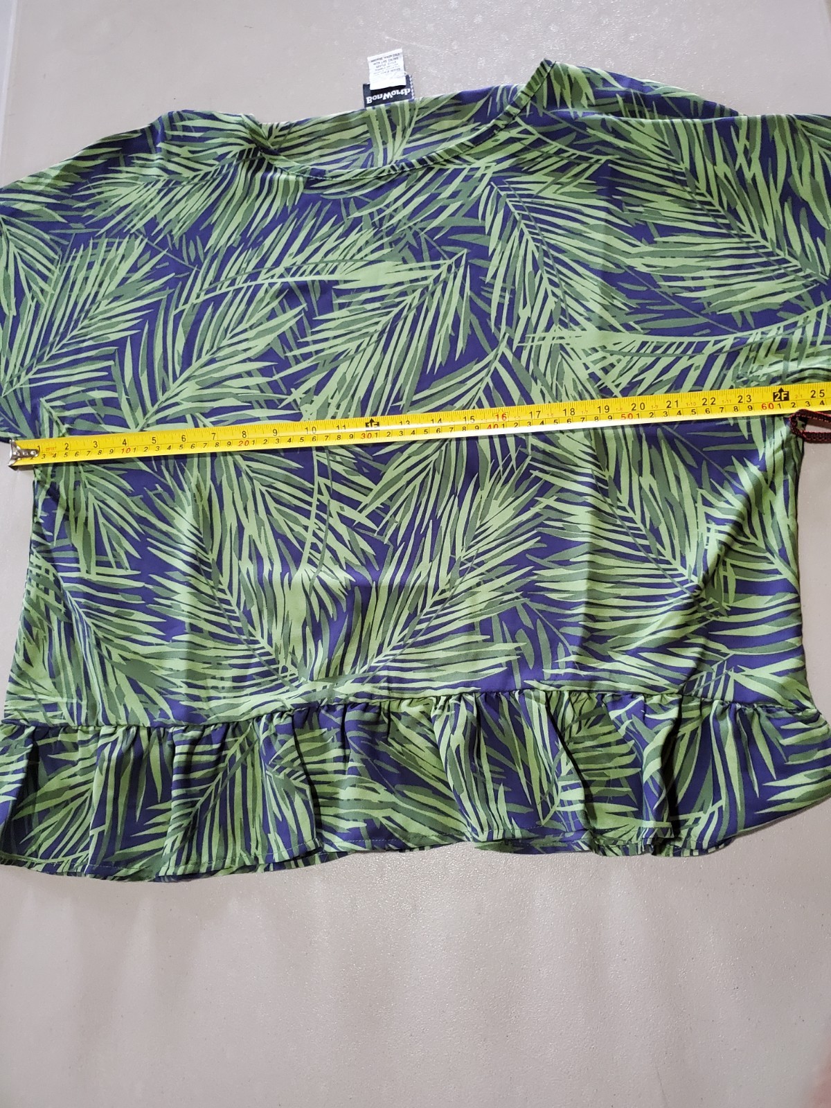 Bon Worth Purple And Green Blouse With Nice Design Bell Sleeves Size LP NWT