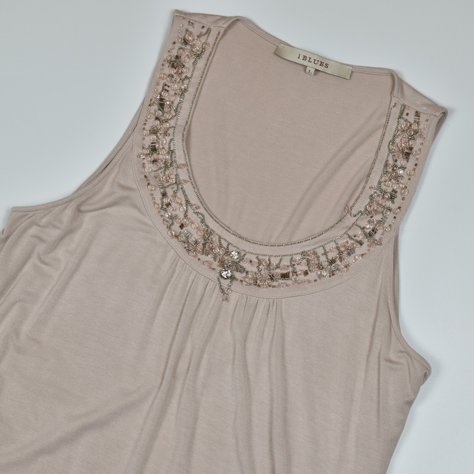 iBlues by MAX MARA Women’s Tank Top T-Shirt Blouse Rhinestone Ruffle Size L